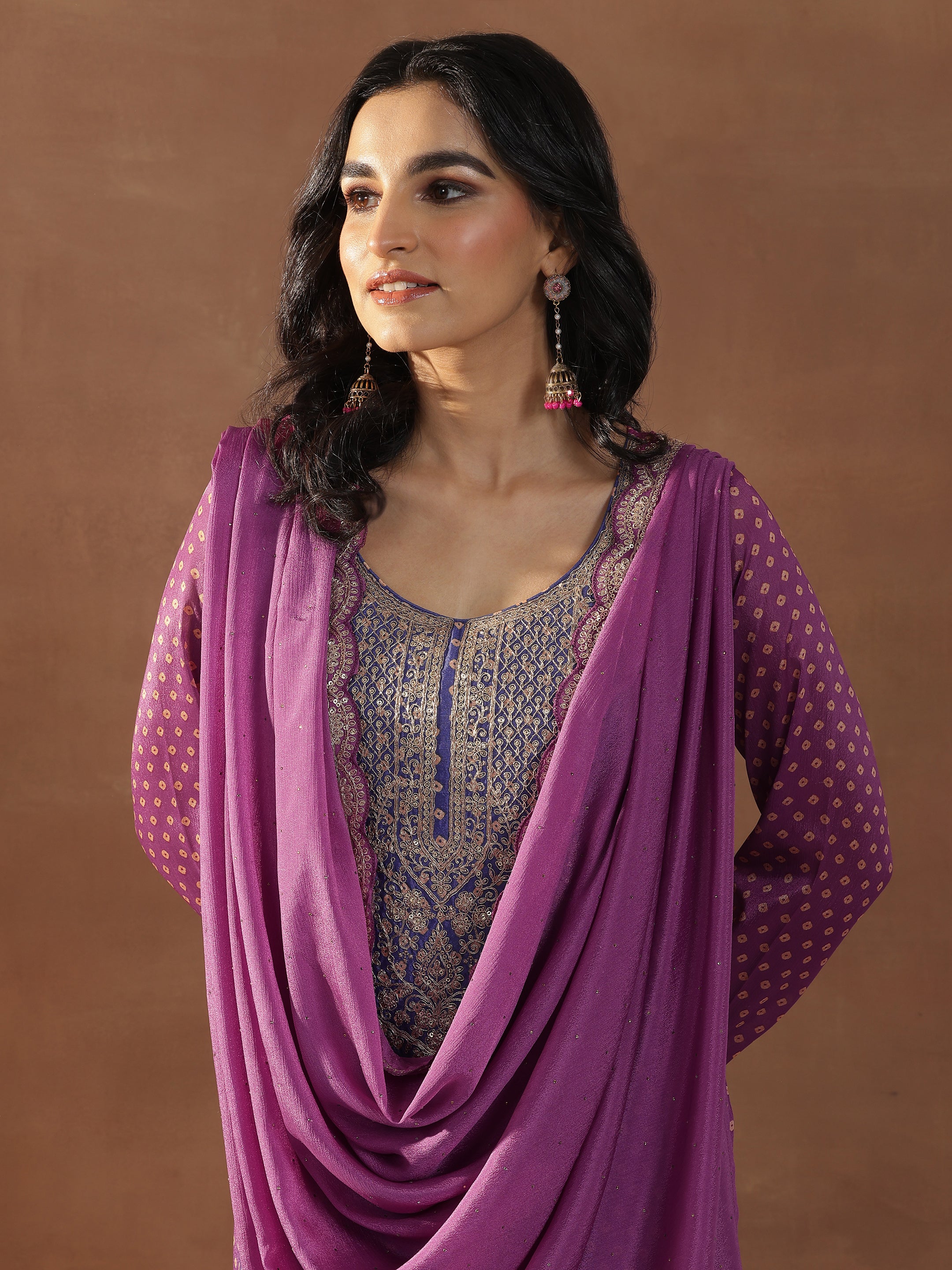 libas Magenta Printed Silk Blend Straight Suit Set With Dupatta-picture-20