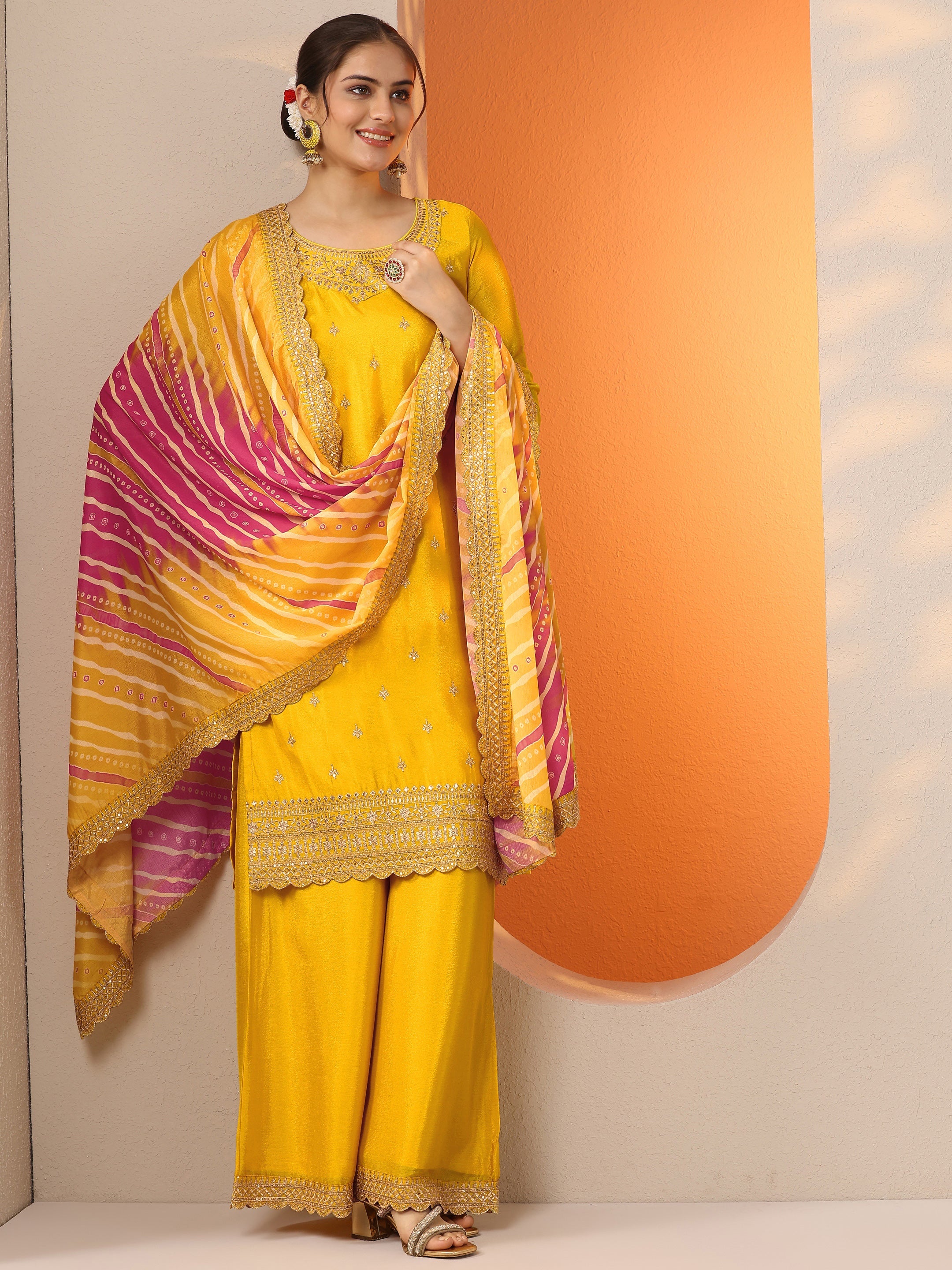 libas Yellow Embroidered Chinon Straight Suit Set With Dupatta-picture-63