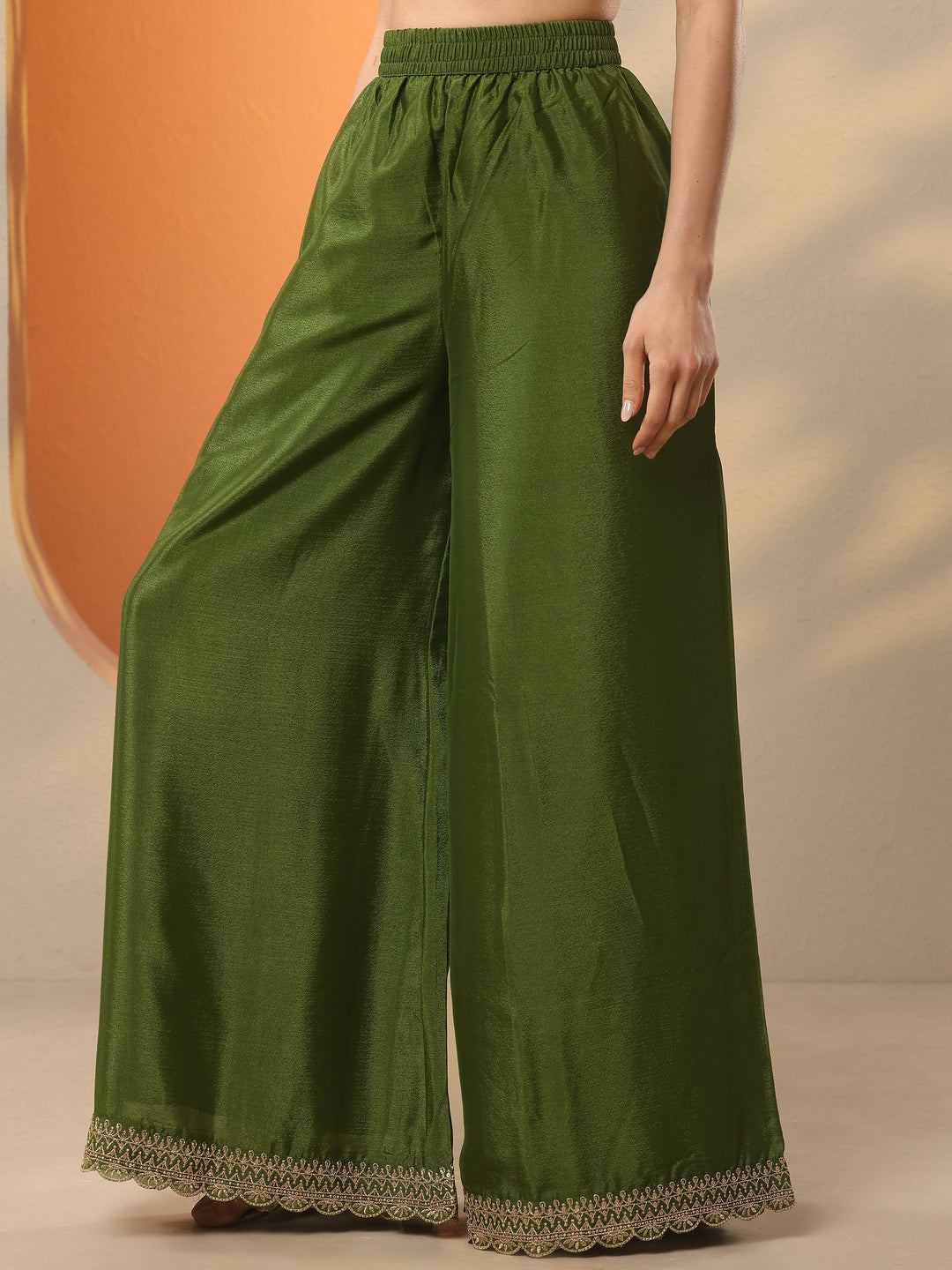  Olive Embroidered Chinon Straight Suit Set With Dupatta 