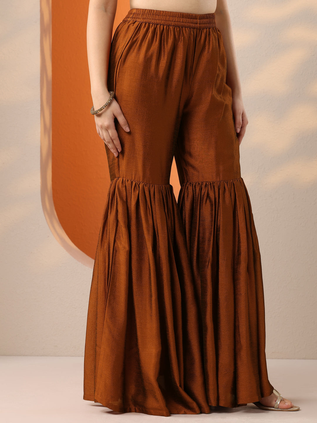  Rust Embroidered Silk Blend Straight Suit Set With Dupatta 