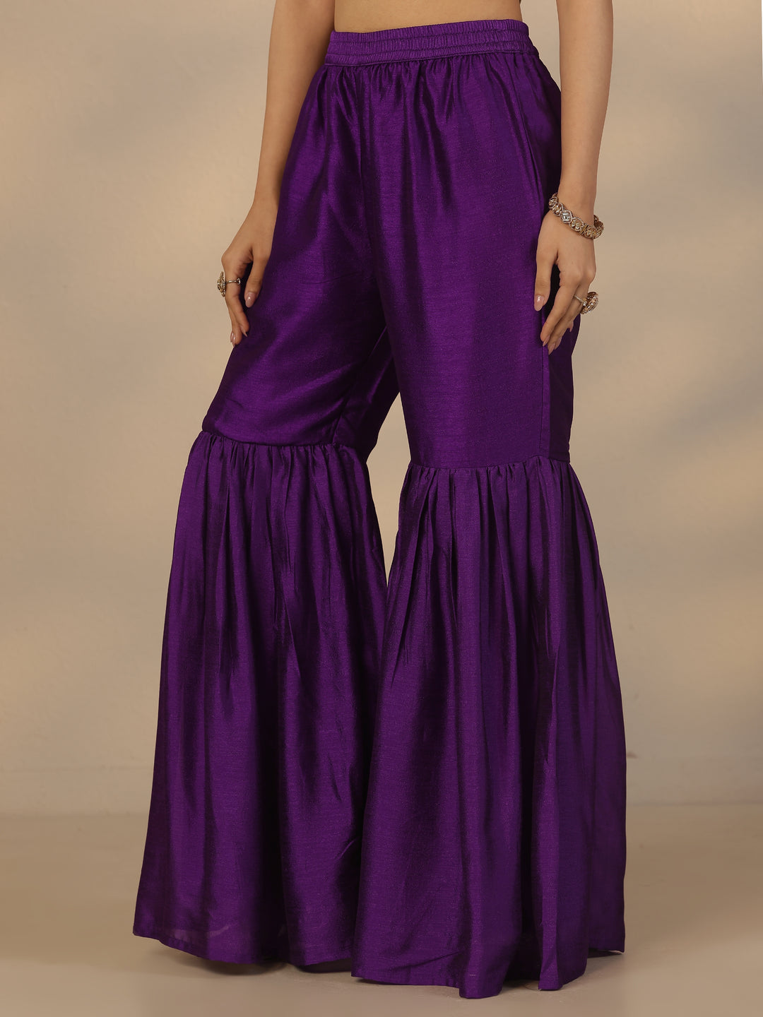  Purple Embroidered Silk Blend Straight Suit Set With Dupatta 