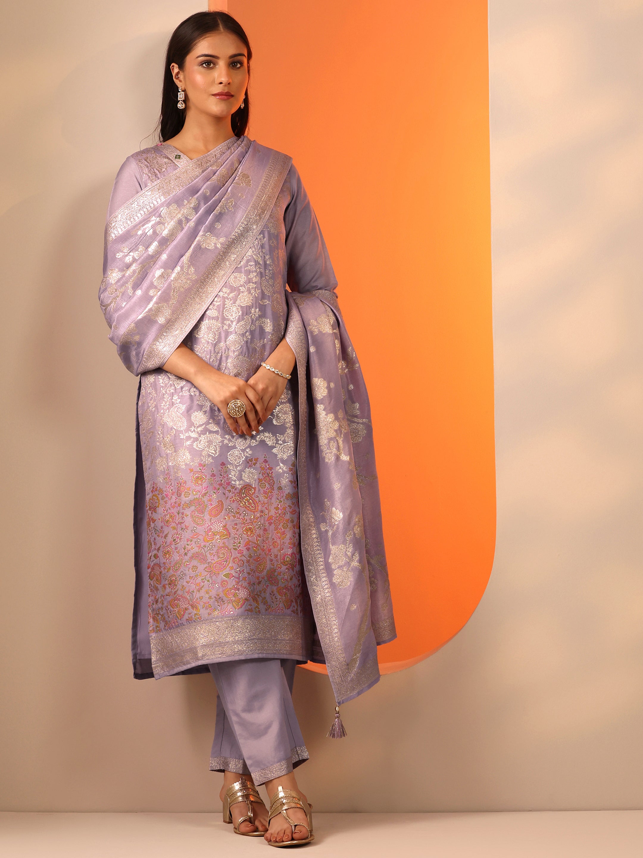 libas Lavender Woven Design Silk Blend Straight Suit Set With Dupatta-picture-37