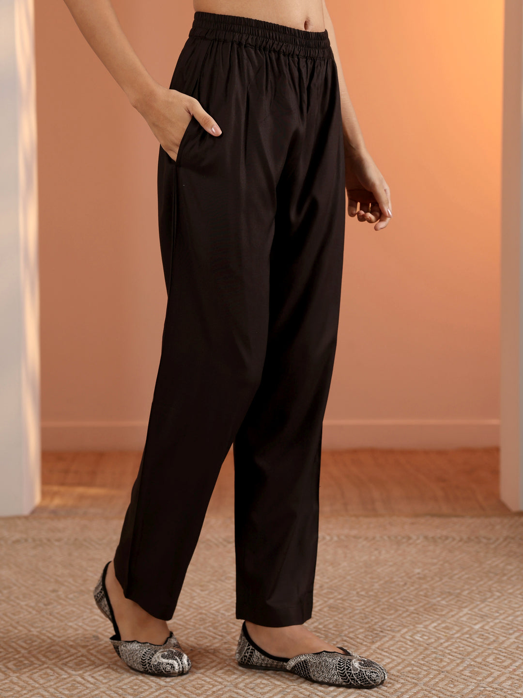  Black Woven Design Silk Blend Straight Suit Set With Dupatta 
