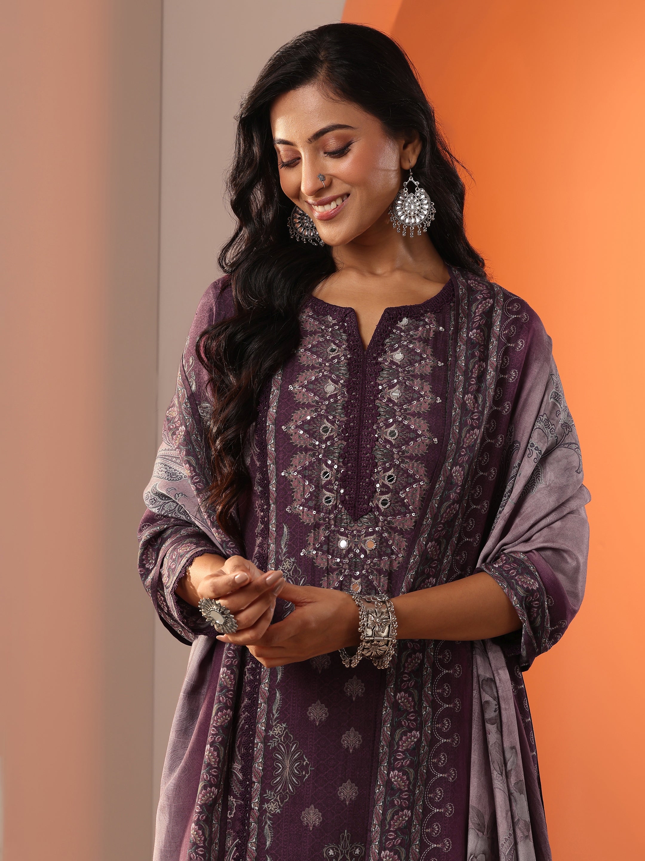 libas Burgundy Printed Muslin Straight Suit Set With Dupatta-picture-14