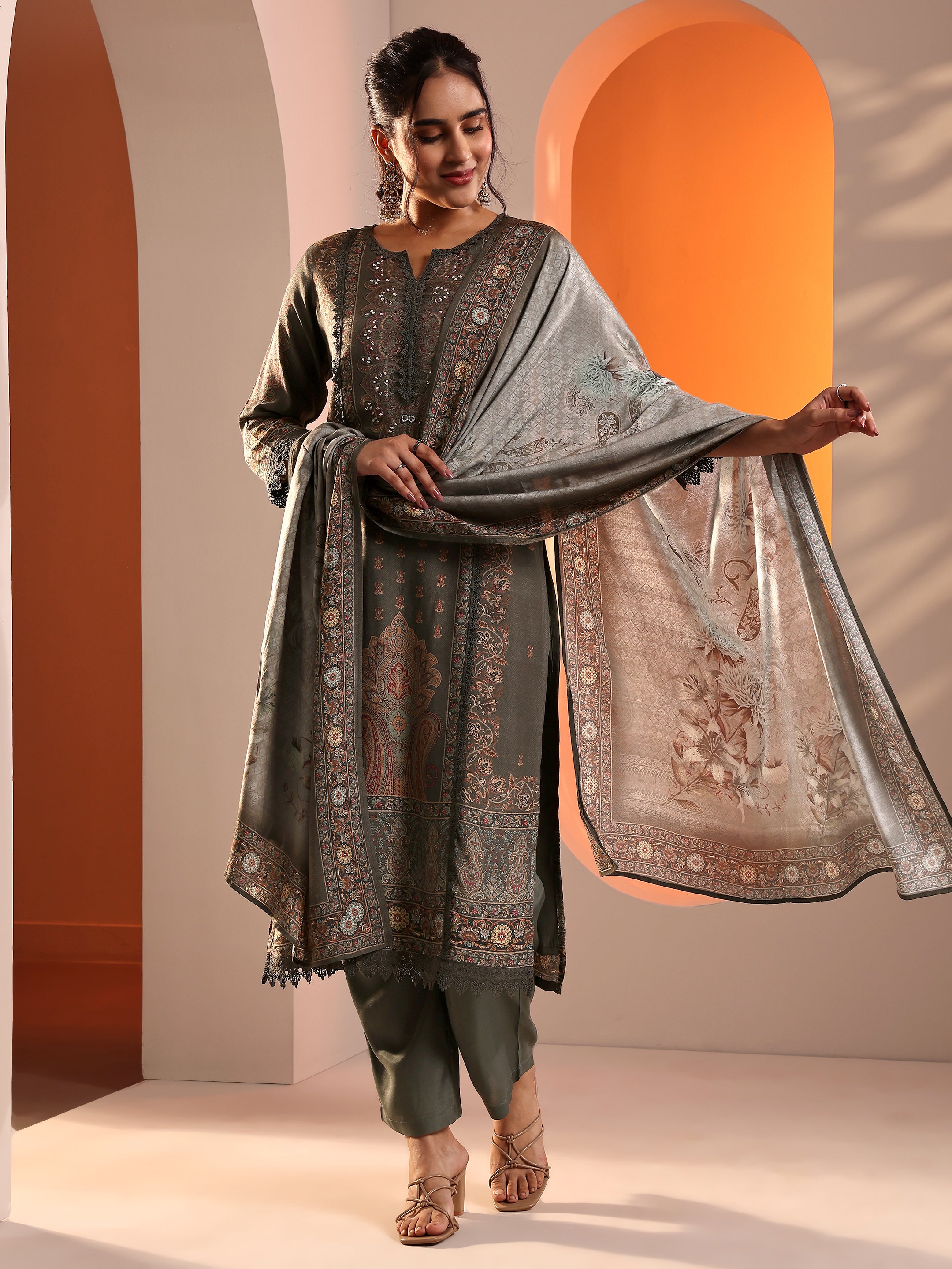 Grey Printed Muslin Straight Suit Set With Dupatta-image-37