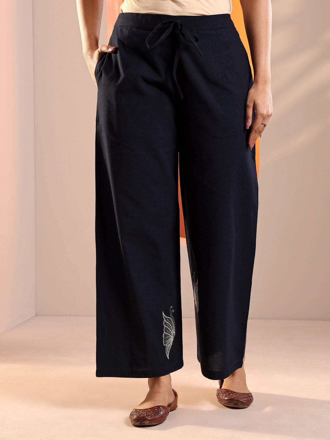  Navy Blue Embroidered Cotton Blend Co-Ord Sets 