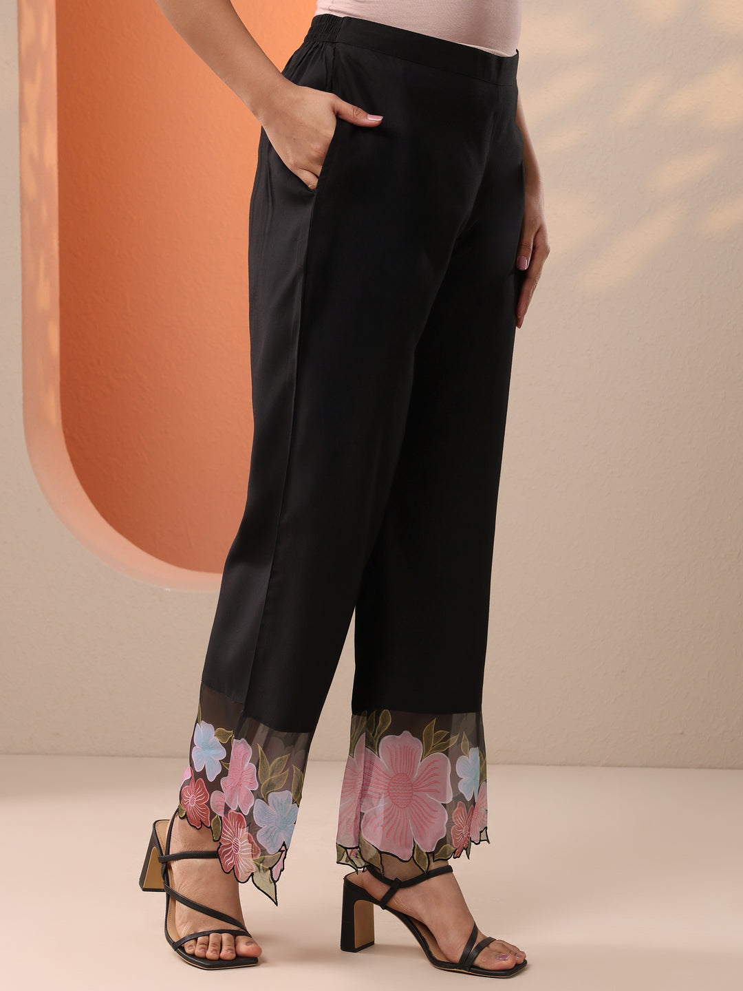  Black Embroidered Silk Blend Co-Ord Sets 