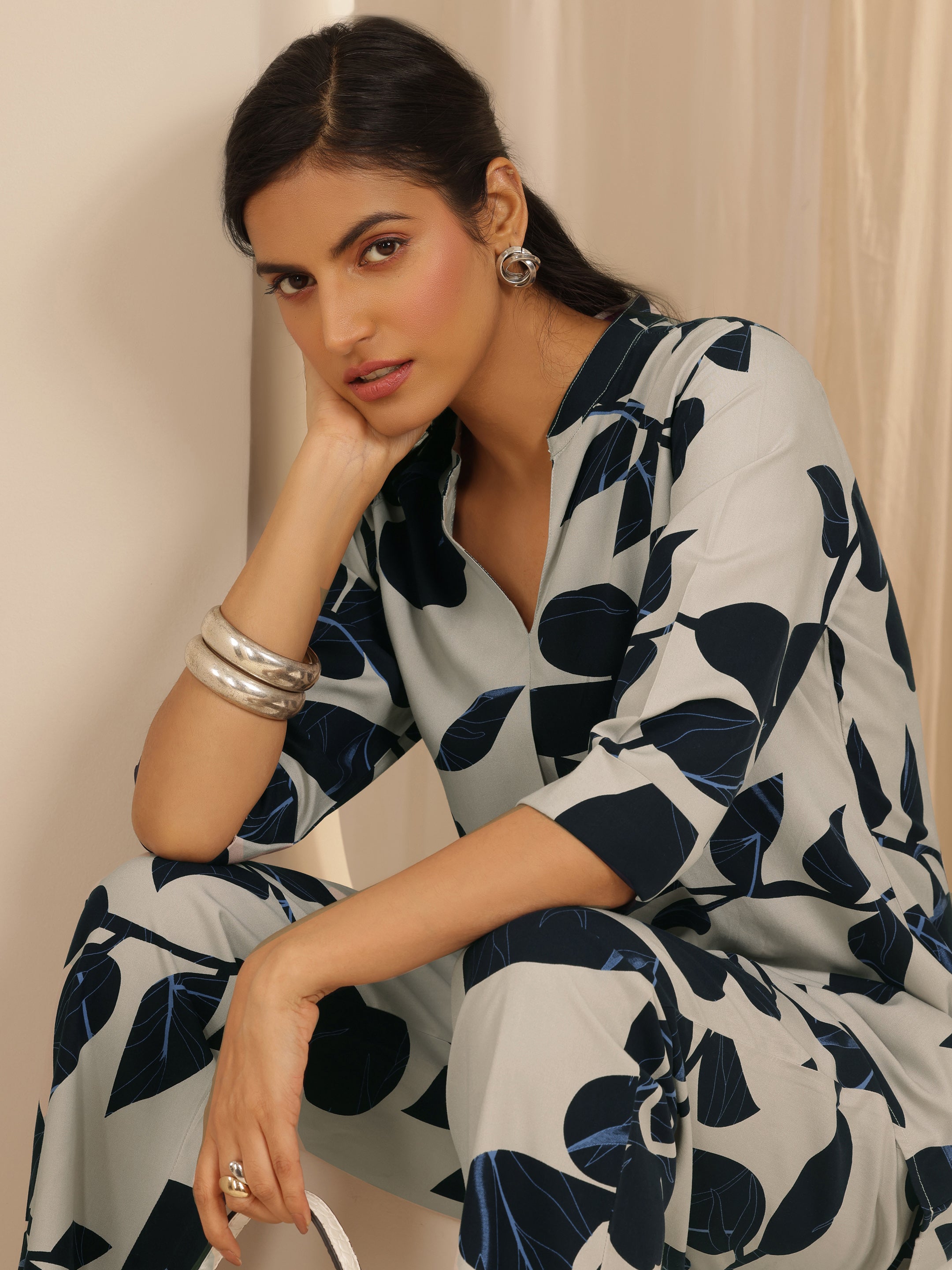 Beige Printed Rayon Co-Ord Sets-image-36