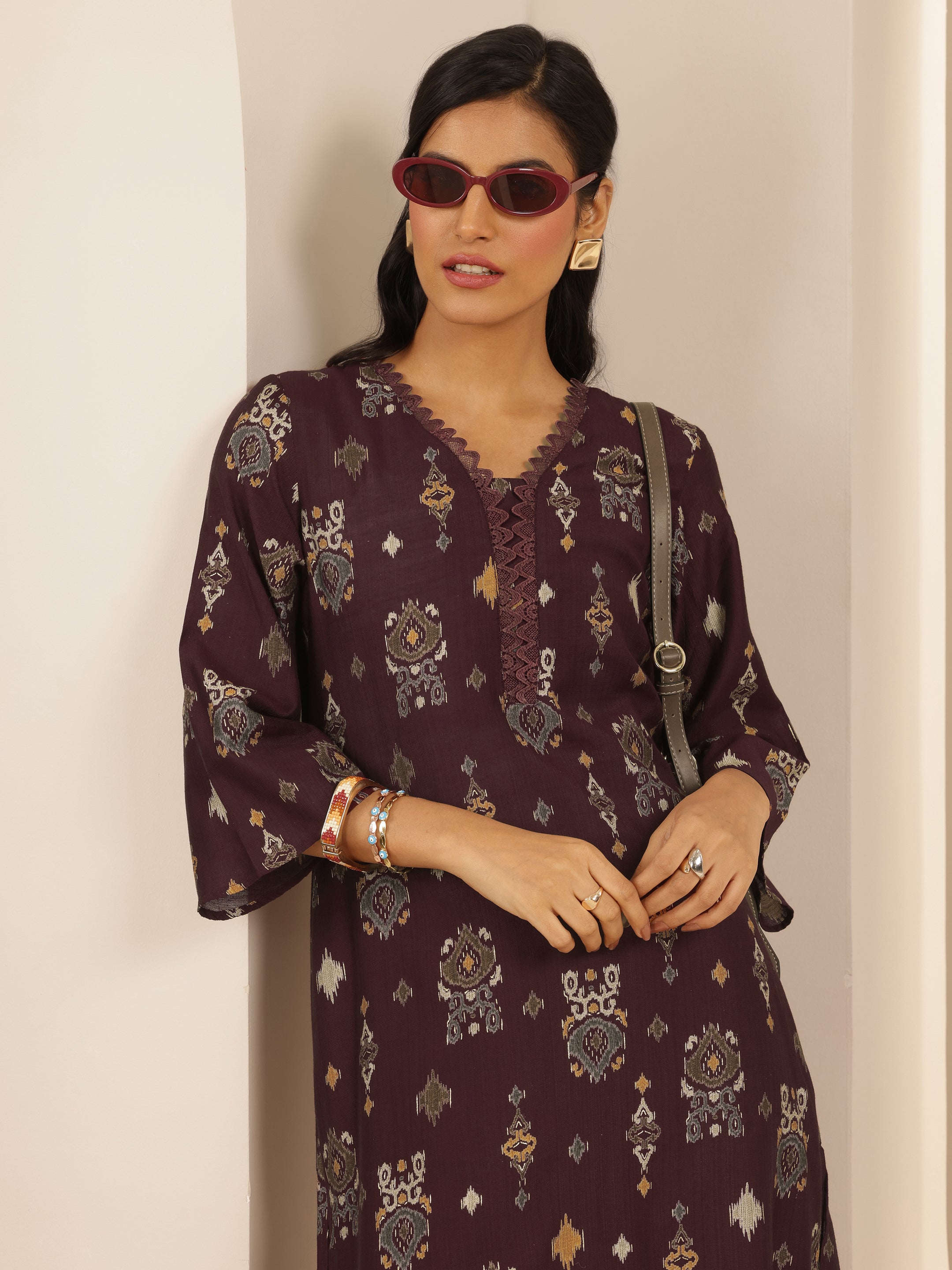 libas Brown Printed Silk Blend Co-Ord Sets-picture-39
