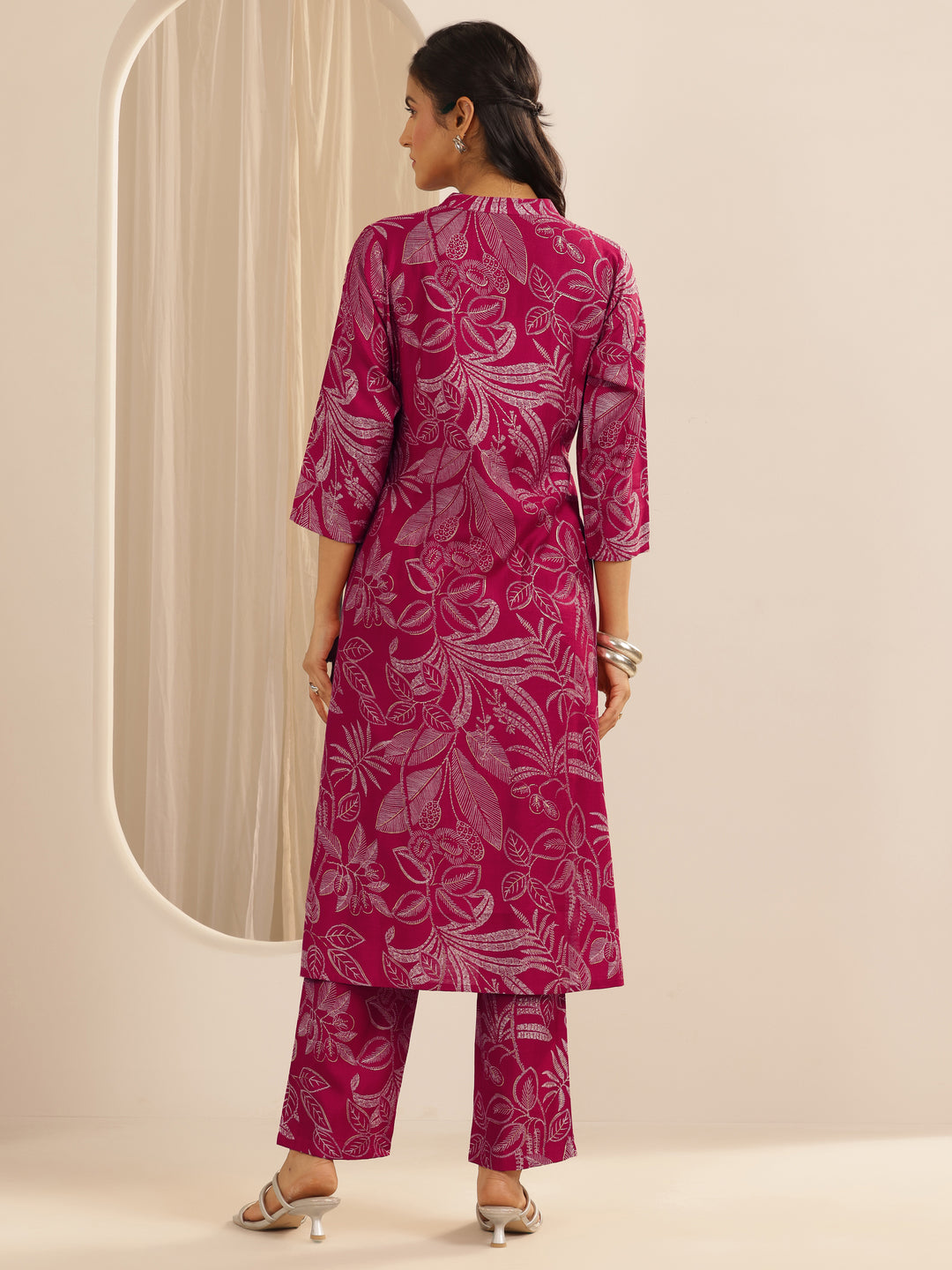  Pink Woven Design Silk Blend Co-Ord Sets 