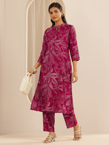 Pink Woven Design Silk Blend Co-Ord Sets