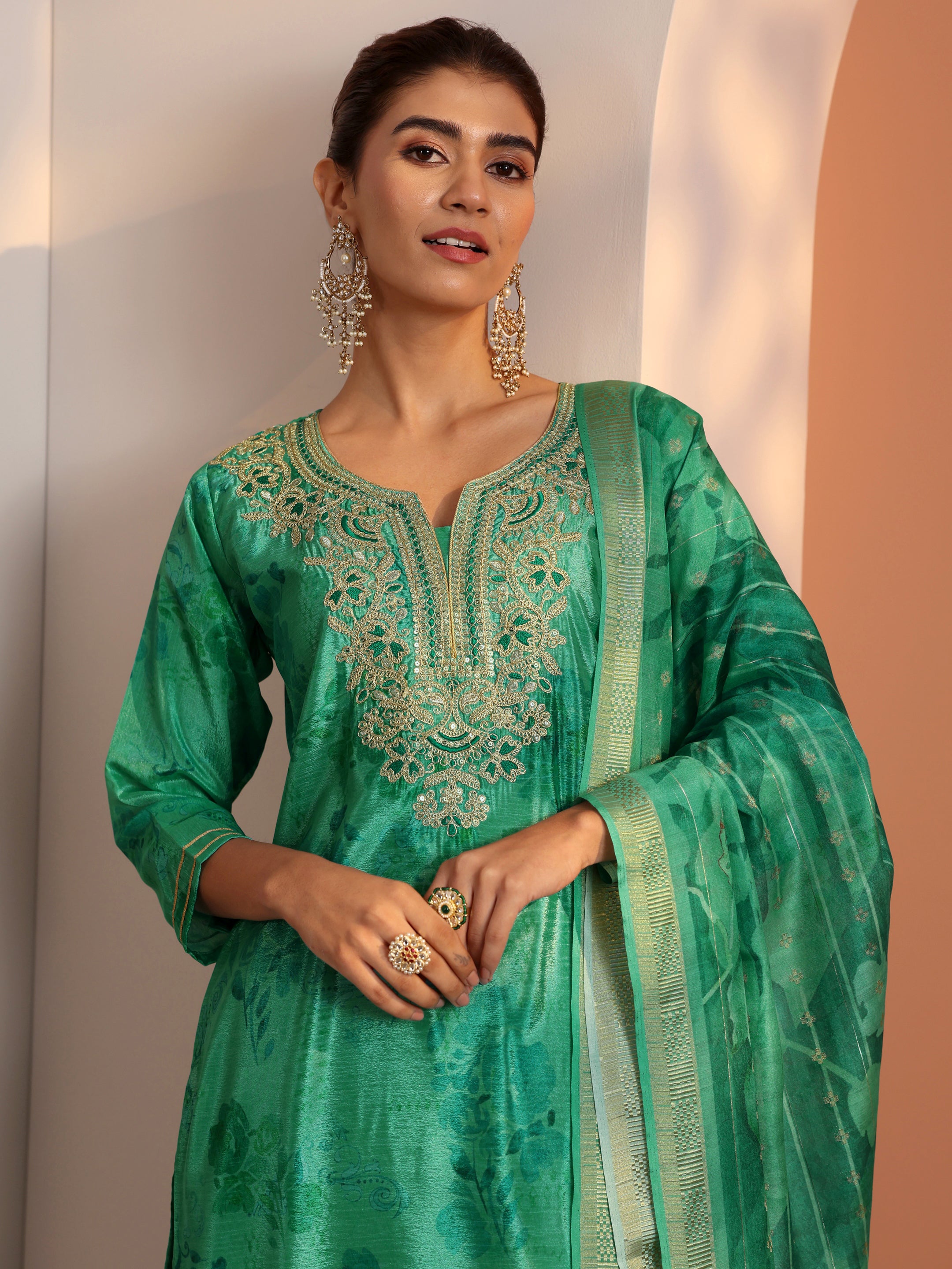 libas Green Printed Chinon Straight Suit Set With Dupatta-picture-64