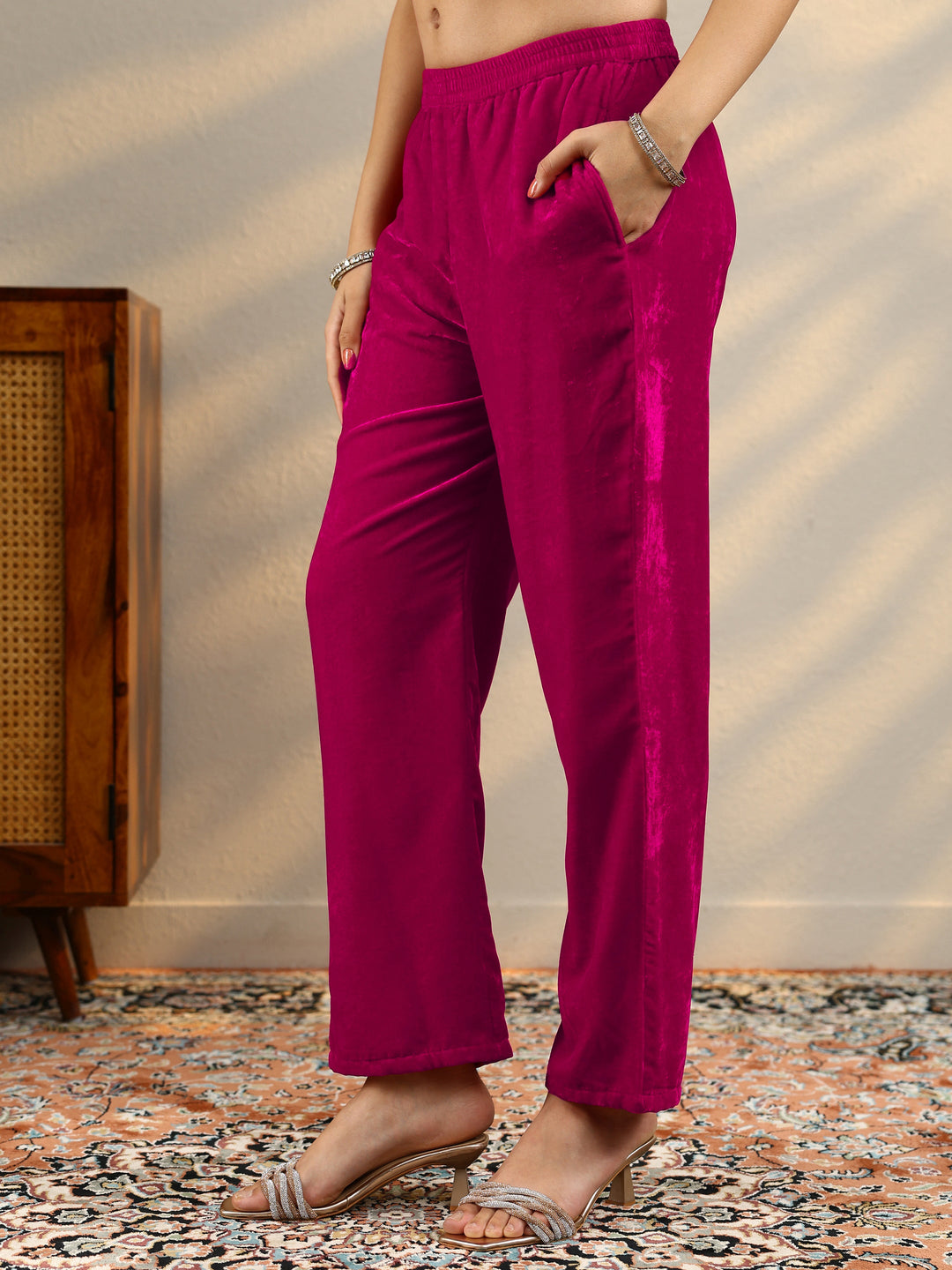  Pink Embroidered Velvet Straight Suit Set With Dupatta 