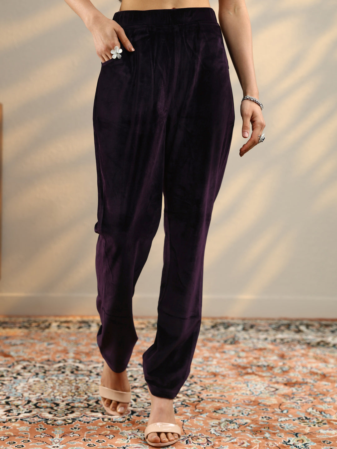  Burgundy Woven Design Velvet Co-Ord Sets 