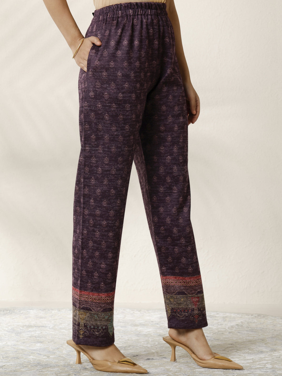  Burgundy Printed Wool Blend Straight Suit Set With Dupatta 
