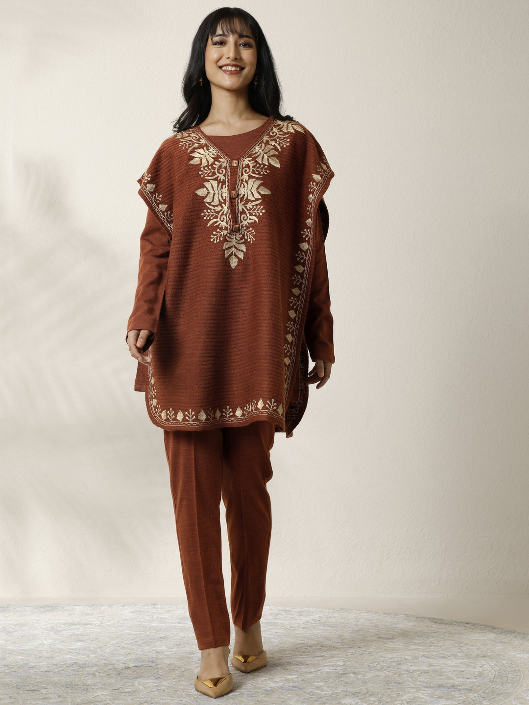  Rust Printed Wool 3 Piece Co-Ord Set 