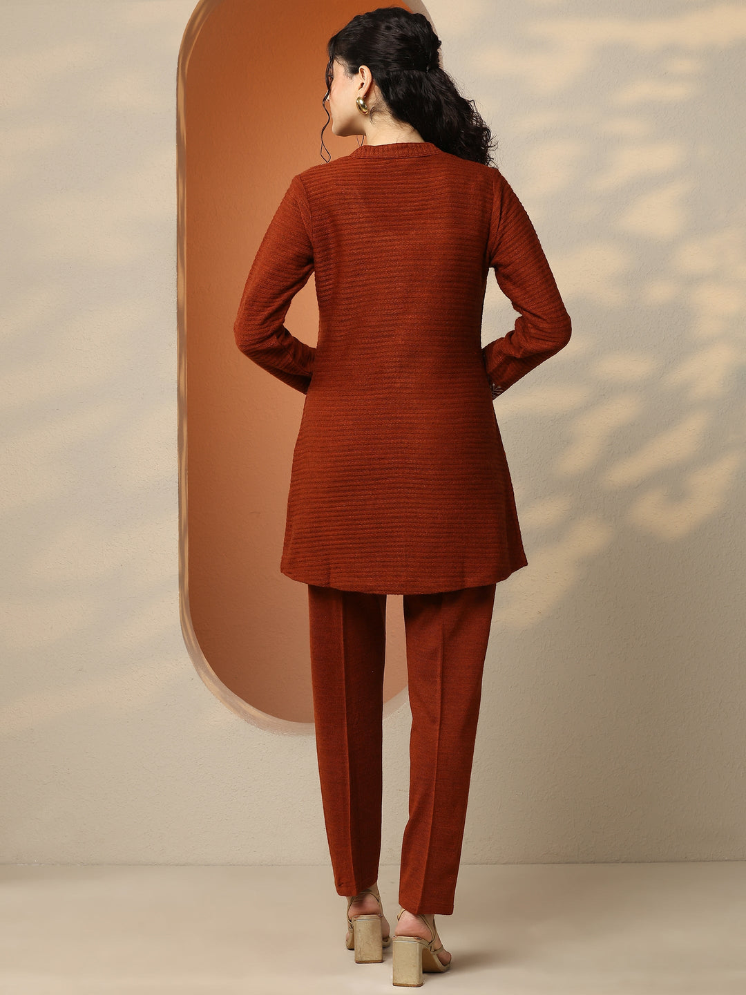  Rust Embroidered Wool Co-Ord Sets 