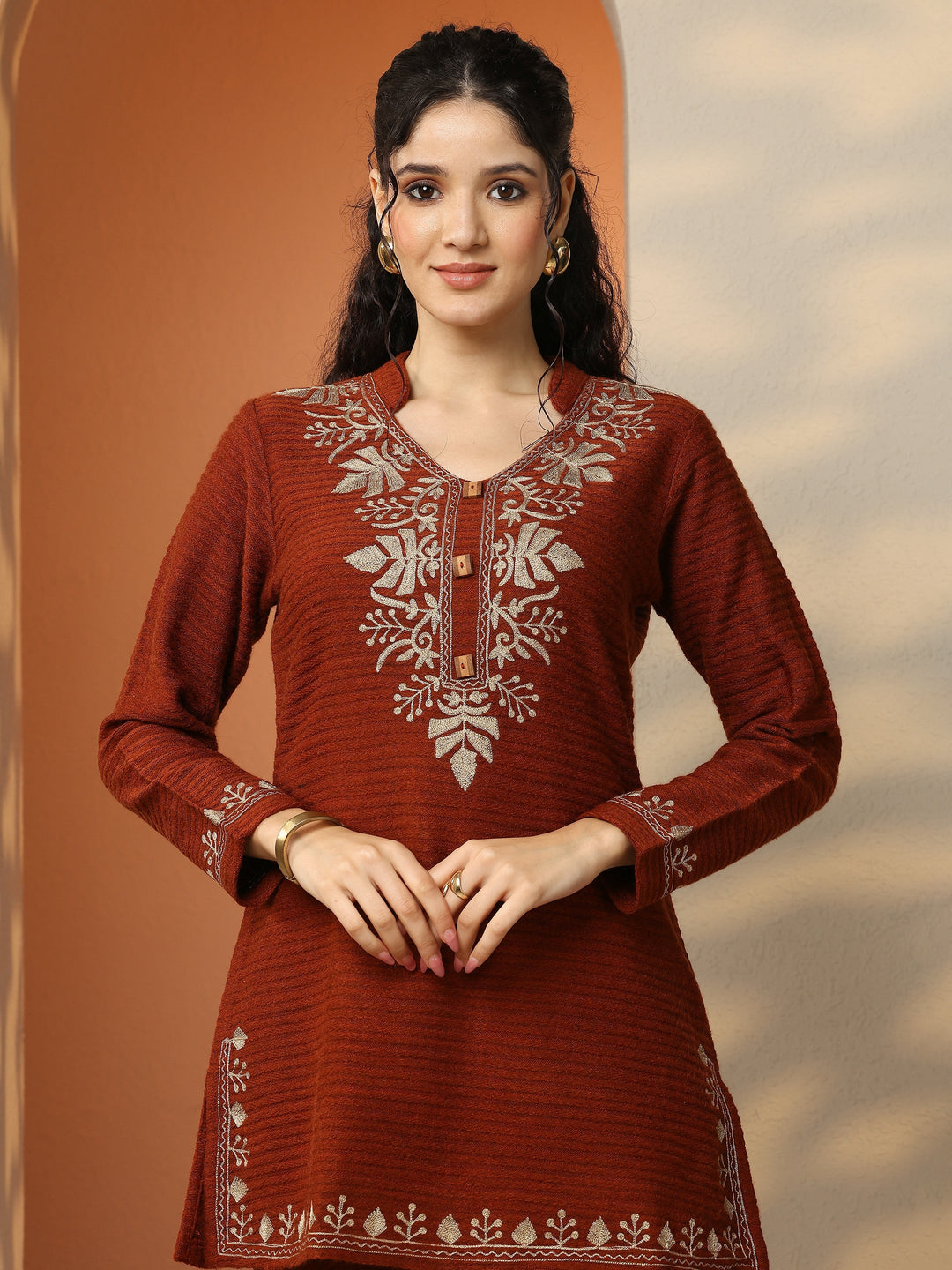  Rust Embroidered Wool Co-Ord Sets 