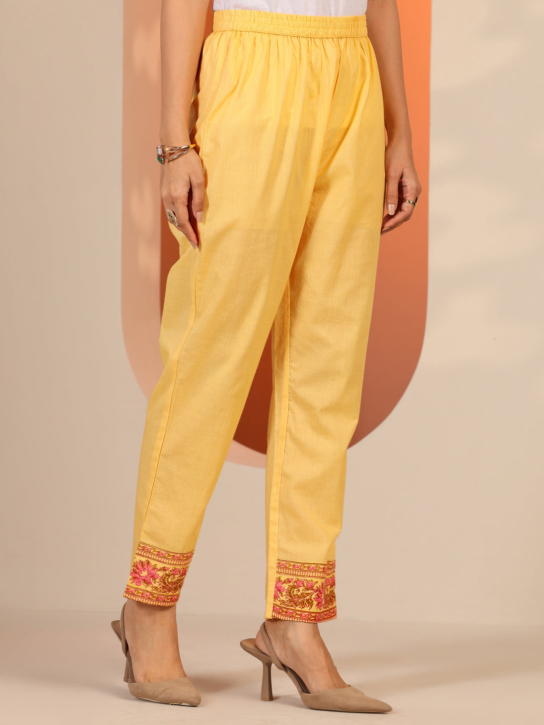  Yellow Printed Cotton Anarkali Suit Set With Dupatta 
