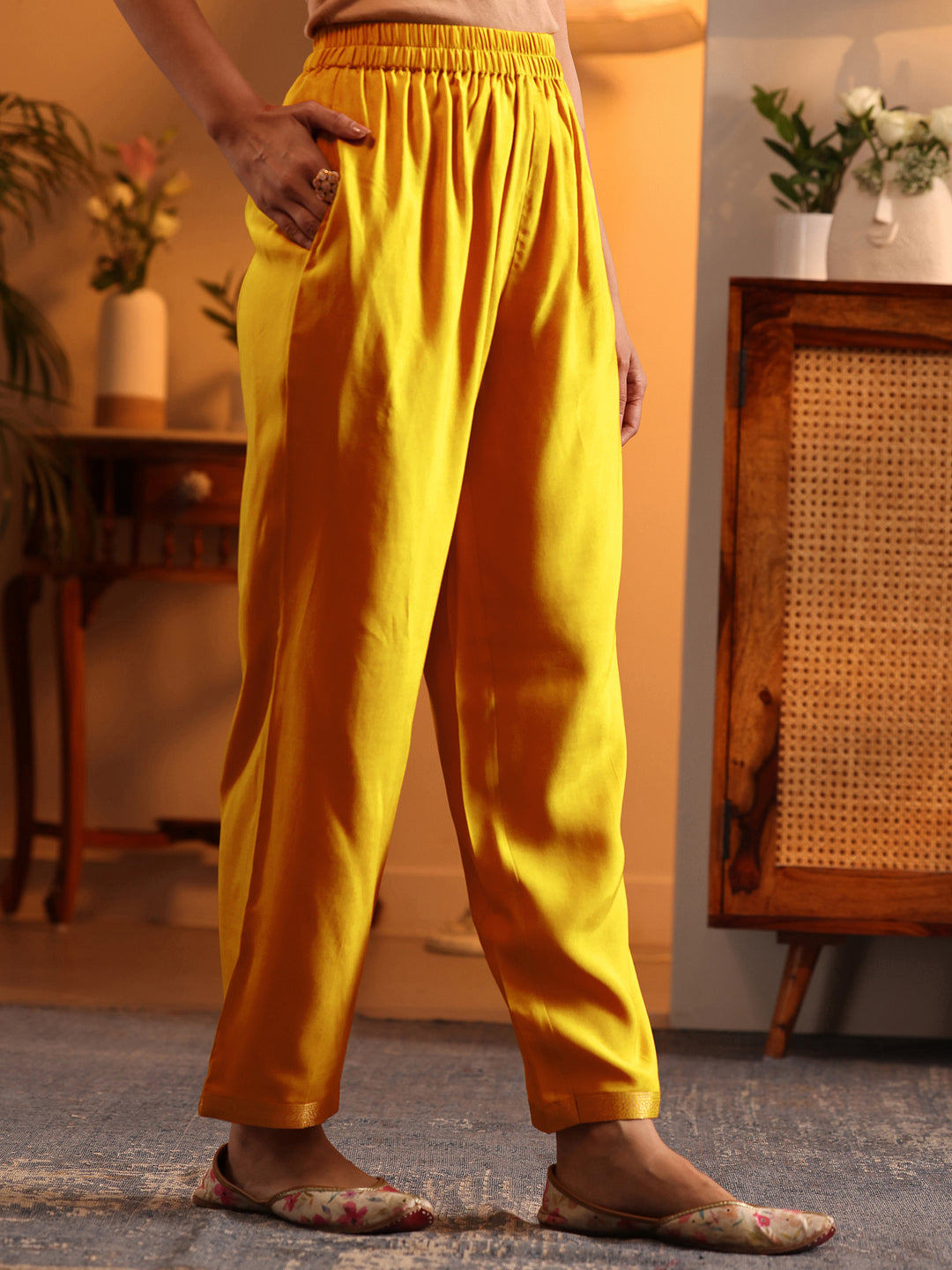  Libas Art Mustard Woven Design Silk Blend Straight Suit Set With Dupatta 