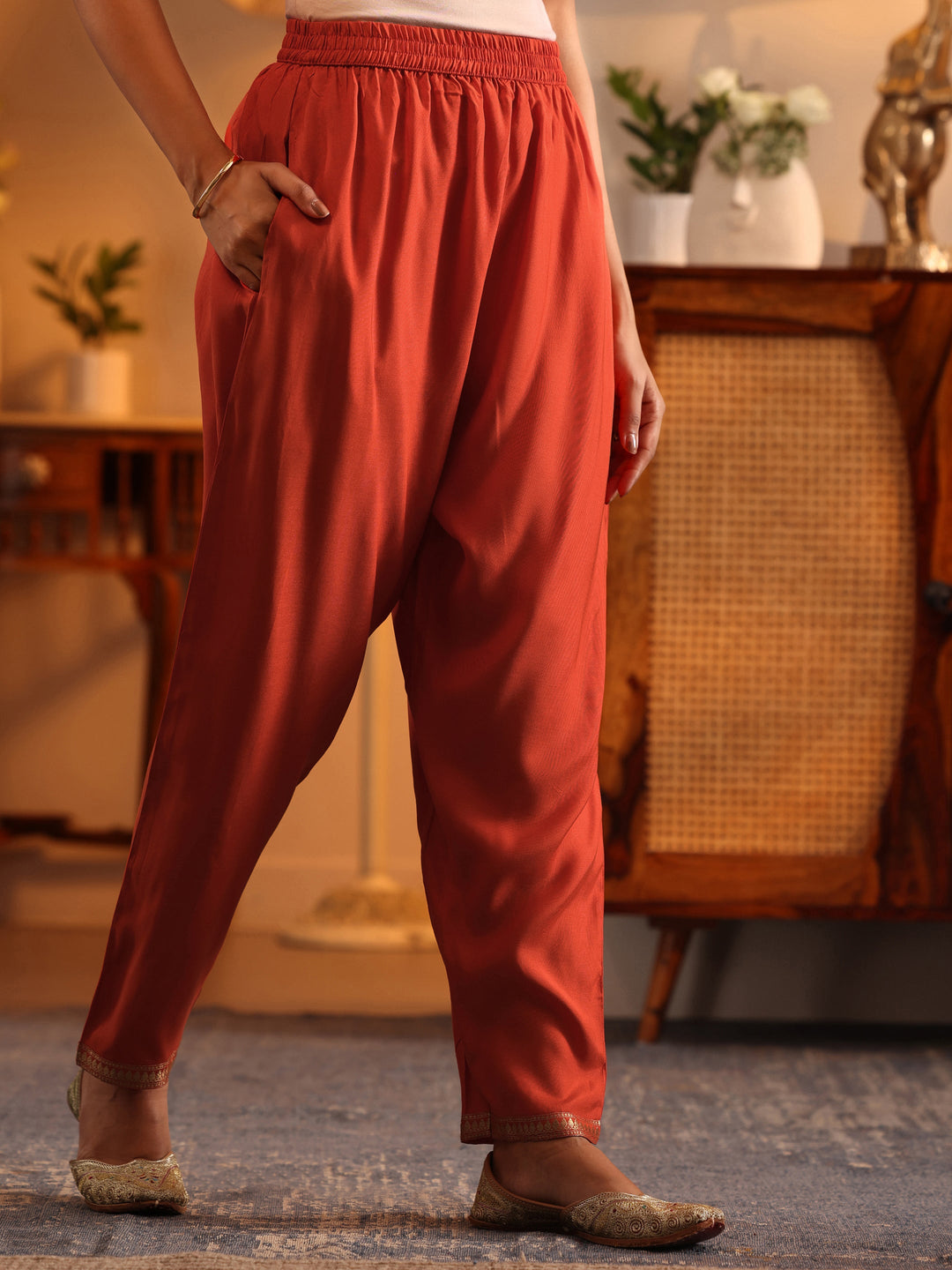  Libas Art Orange Woven Design Silk Blend Straight Suit Set With Dupatta 