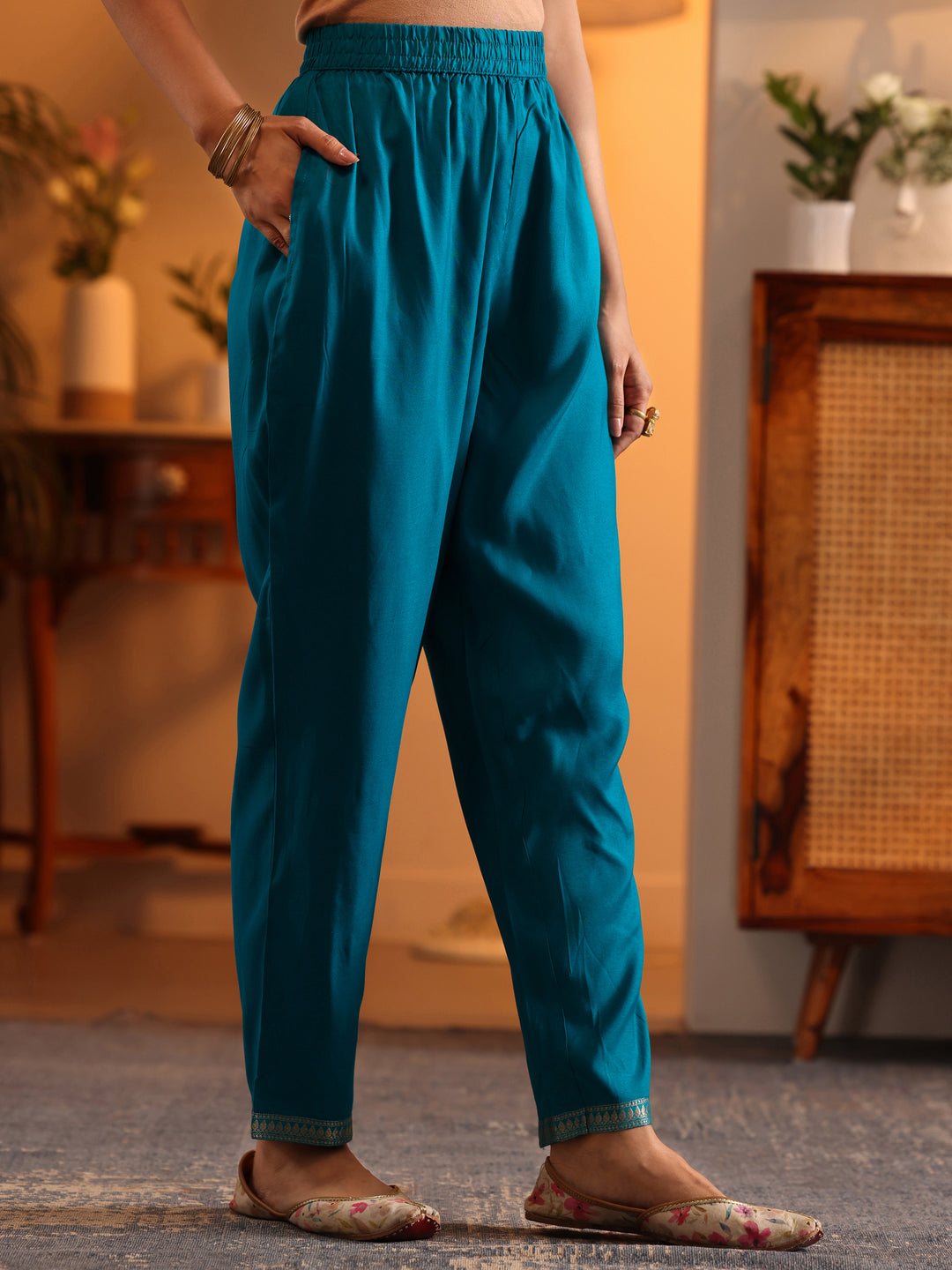  Libas Art Blue Woven Design Silk Blend Straight Suit Set With Dupatta 