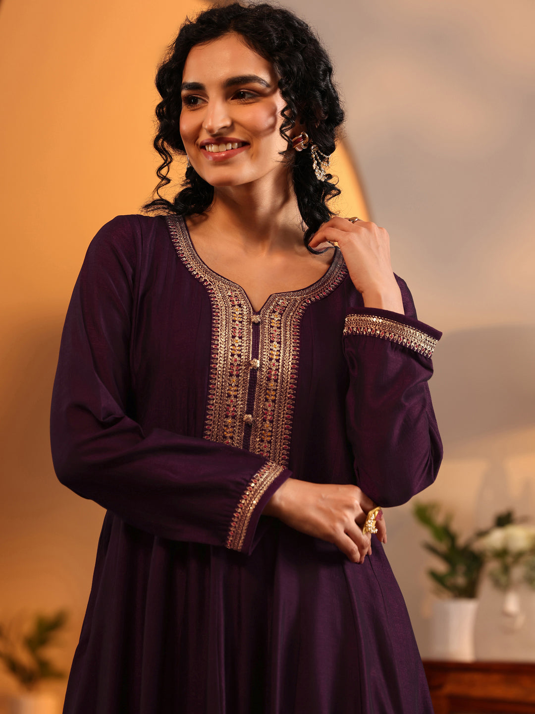  Libas Art Burgundy Woven Design Silk Blend Anarkali Suit Set With Dupatta 