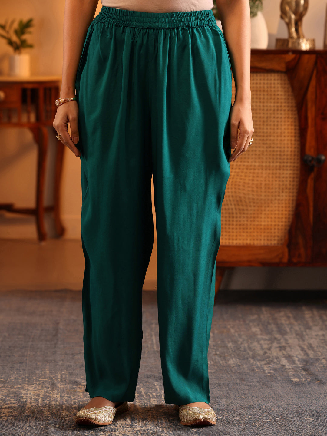  Libas Art Teal Embroidered Silk Blend Anarkali Suit Set With Dupatta 