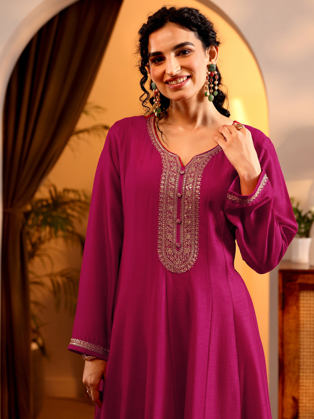  Libas Art Pink Embroidered Silk Blend Anarkali Suit Set With Dupatta 
