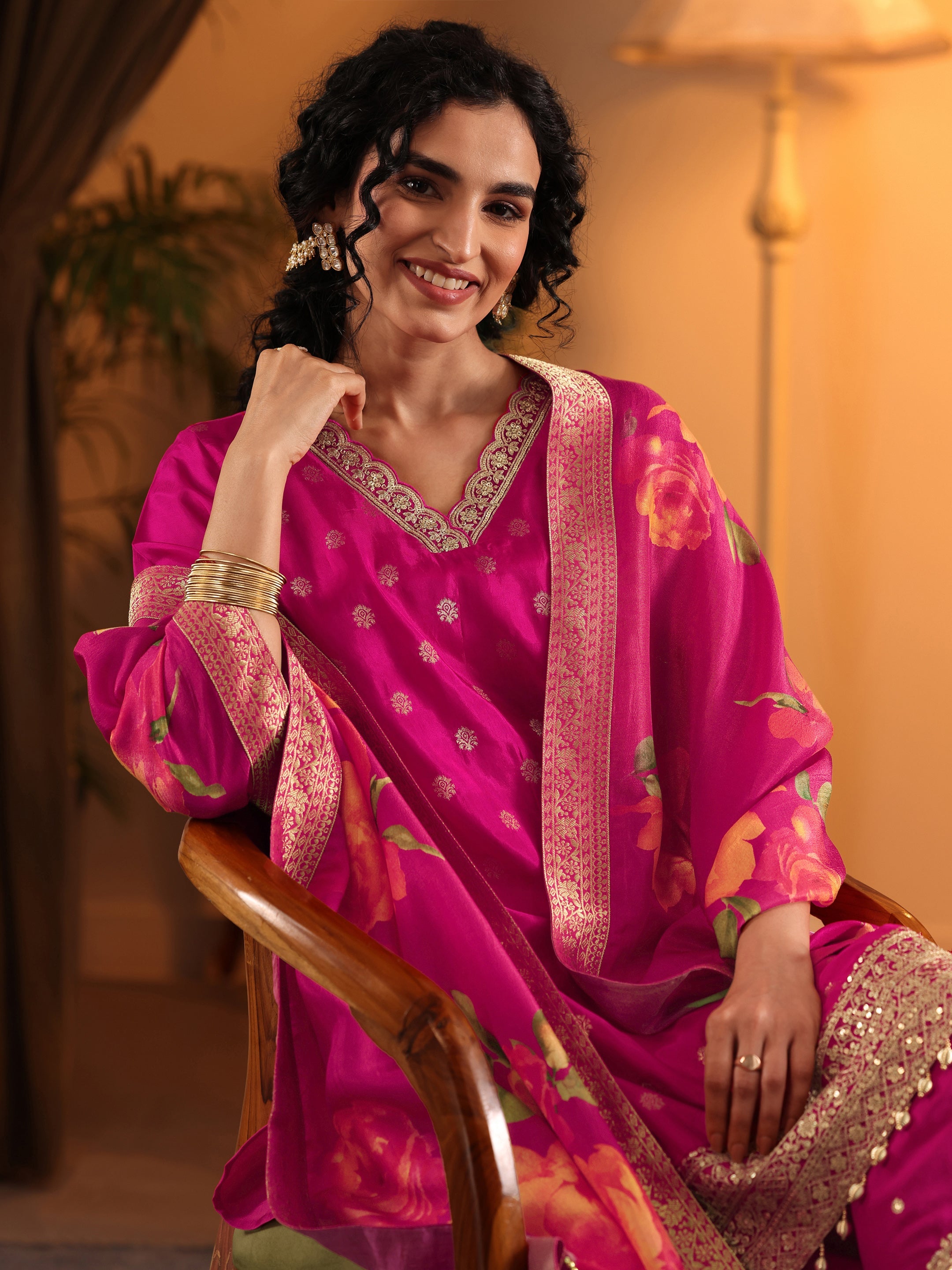libas Pink Woven Design Silk Blend Straight Suit Set With Dupatta-picture-42