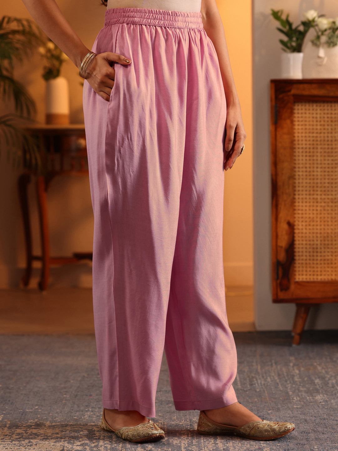  Libas Art Pink Embroidered Silk Blend Anarkali Suit Set With Dupatta 