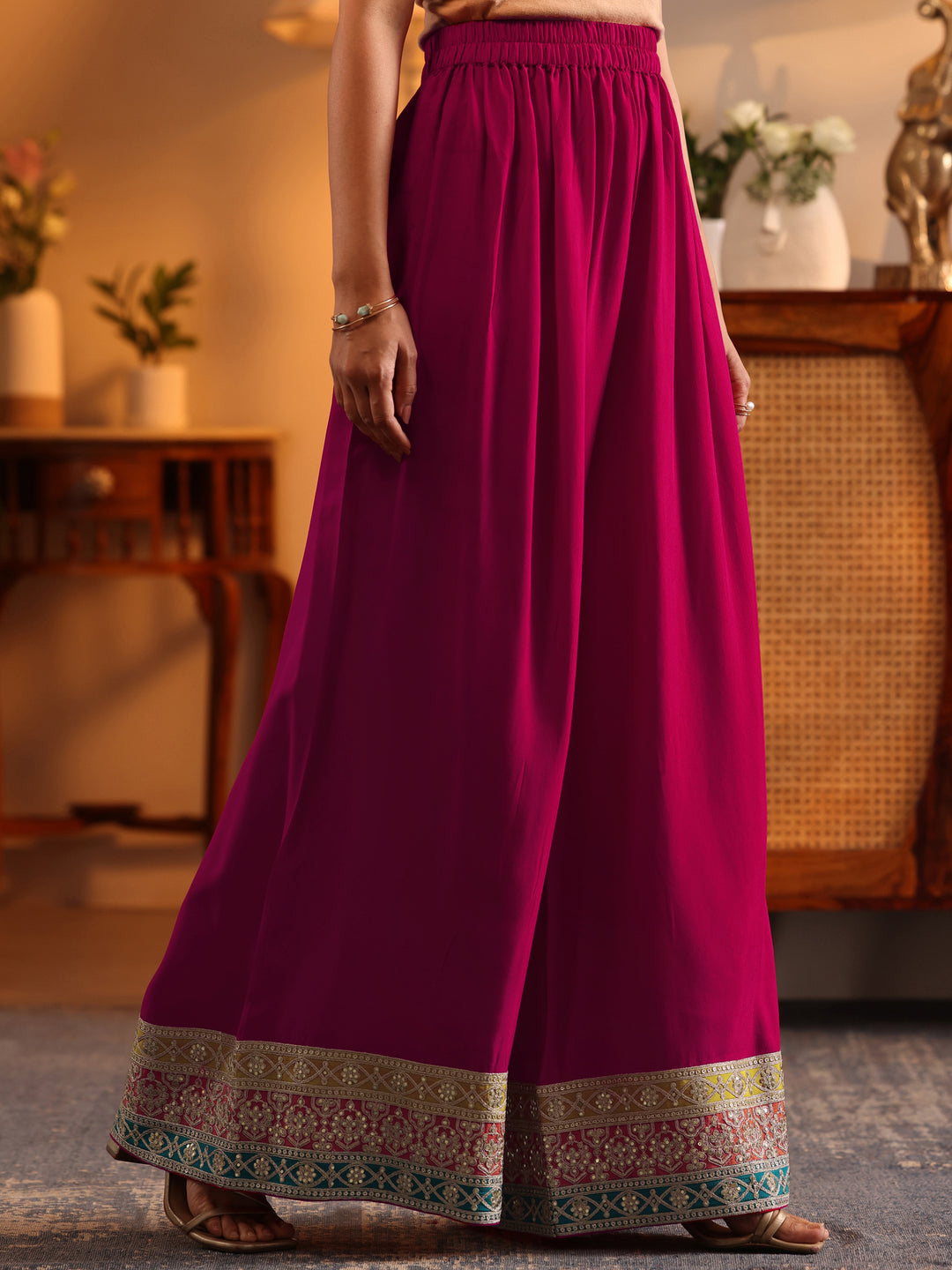  Libas Art Pink Embroidered Chinon Straight Suit Set With Dupatta 