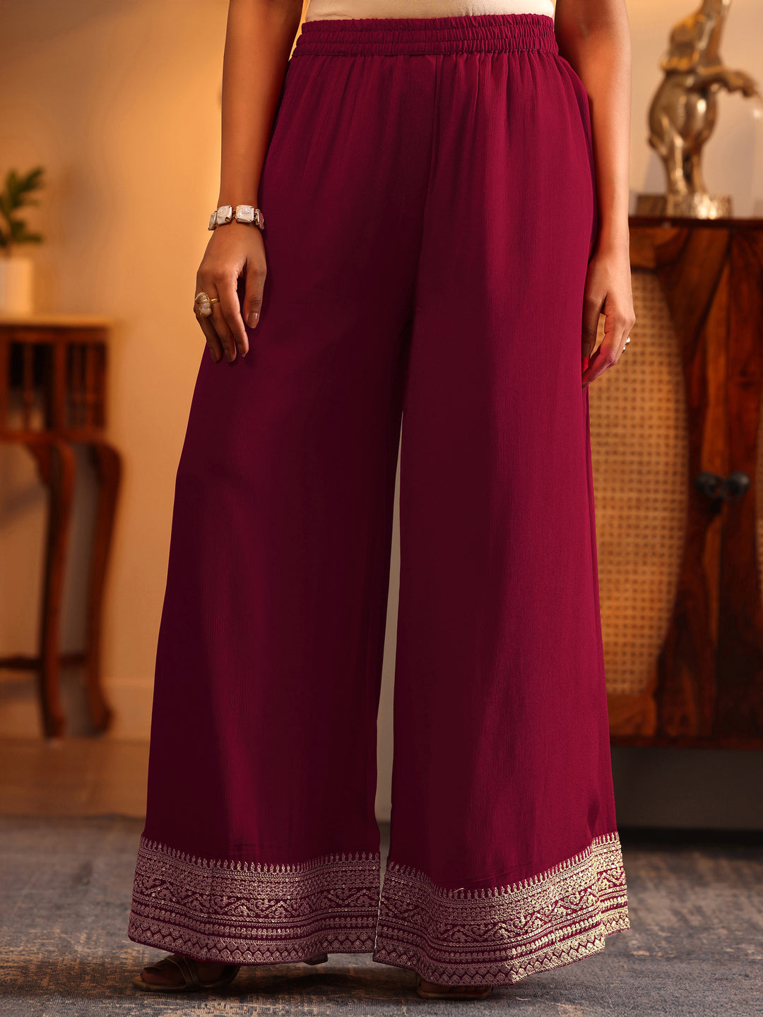  Red Embroidered Silk Blend Straight Suit Set With Dupatta 