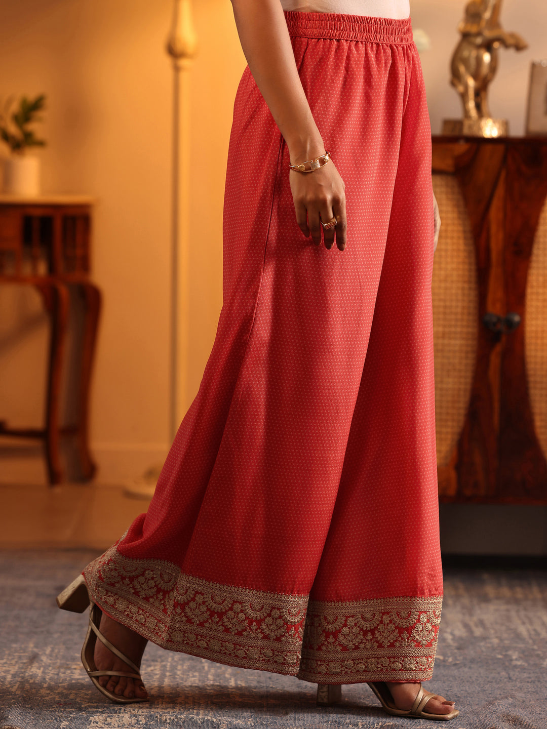  Libas Art Orange Embroidered Chinon Straight Suit Set With Dupatta 