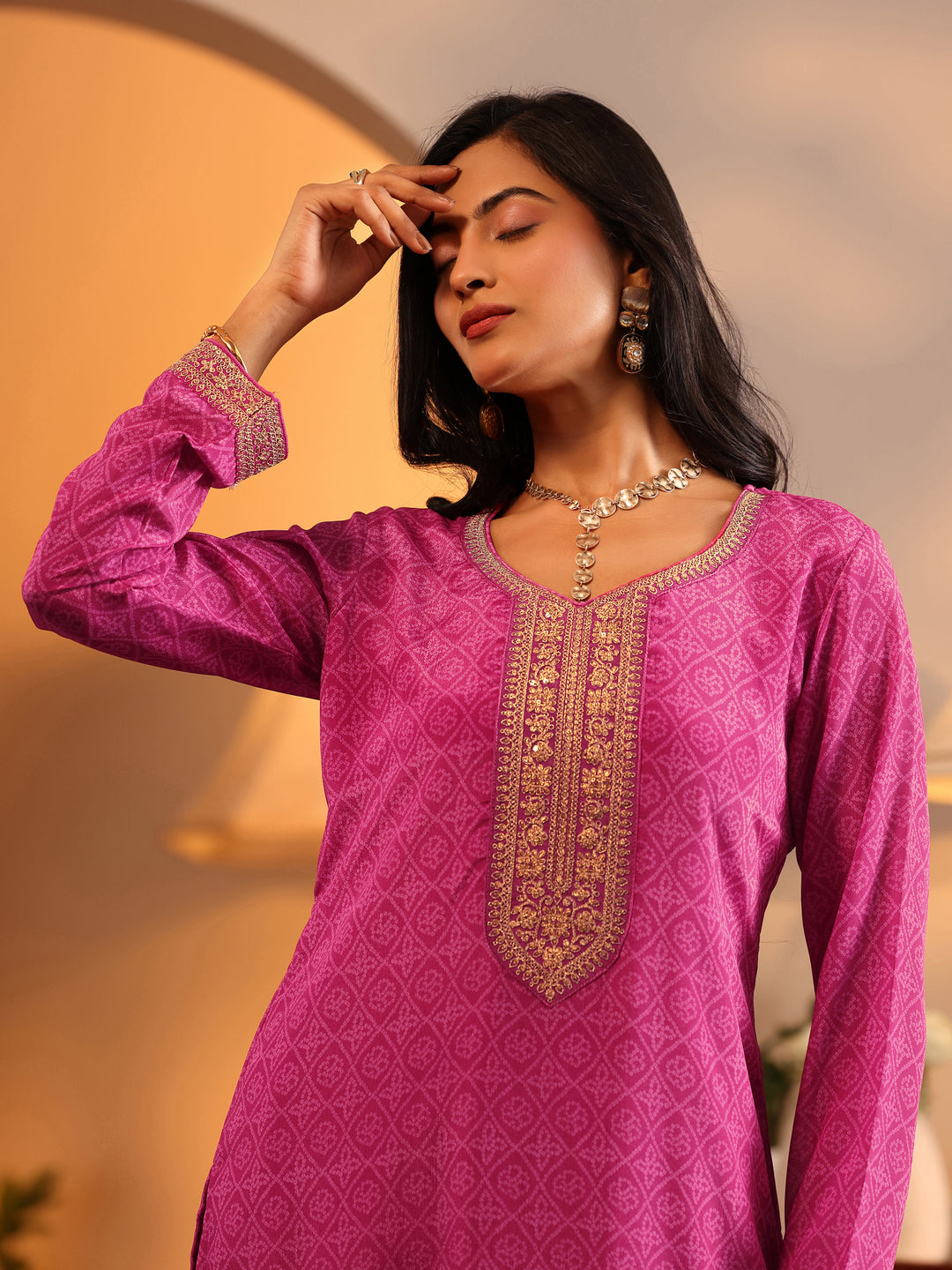 Libas Art Pink Embroidered Chinon Straight Suit Set With Dupatta 