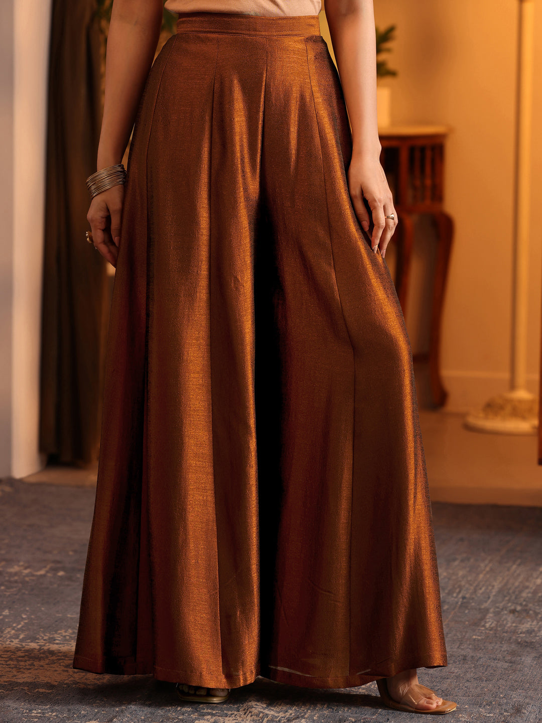 Libas Art Brown Embroidered Silk Blend Straight Suit Set With Dupatta 
