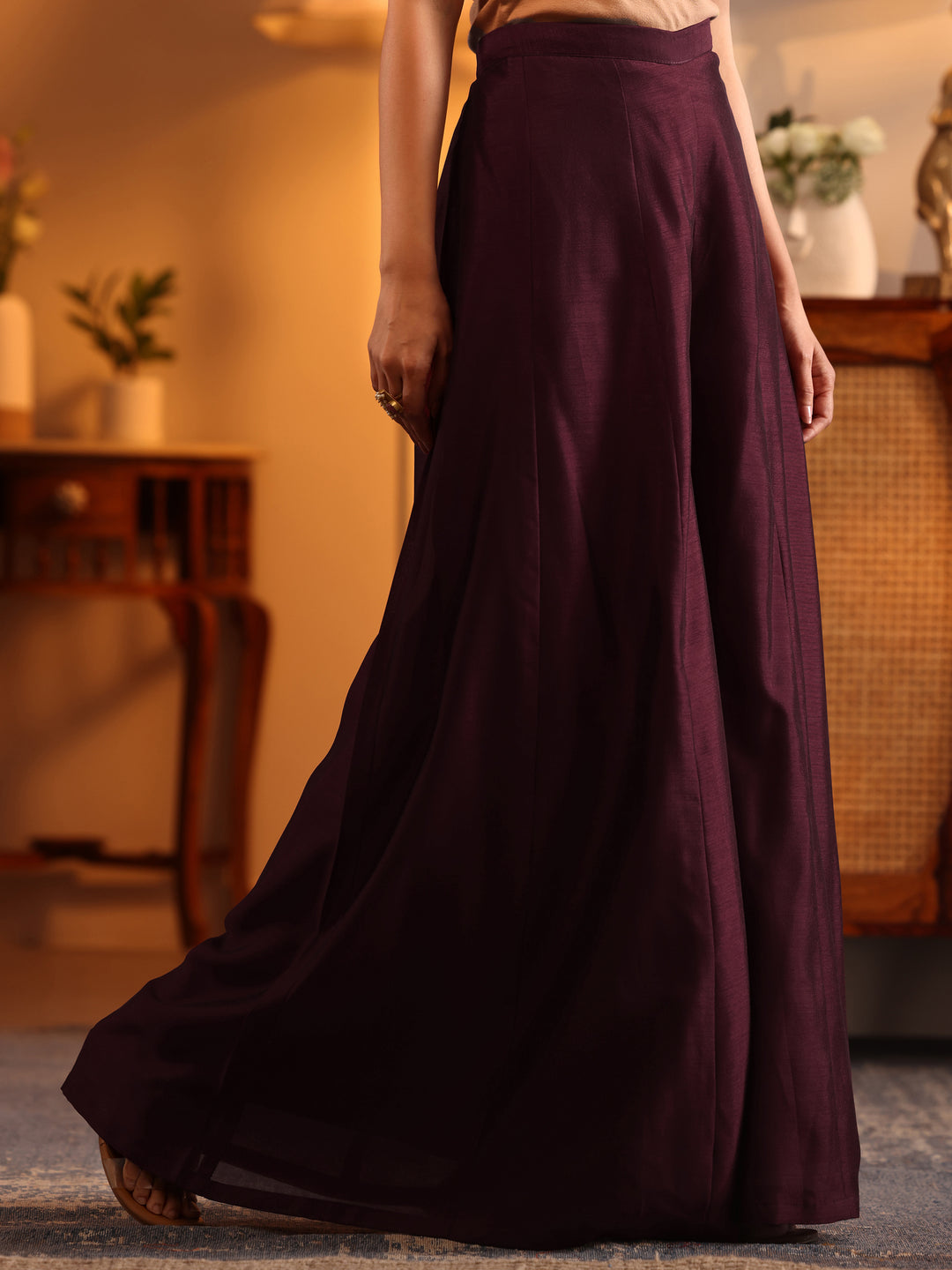  Libas Art Maroon Embroidered Silk Blend Straight Suit Set With Dupatta 