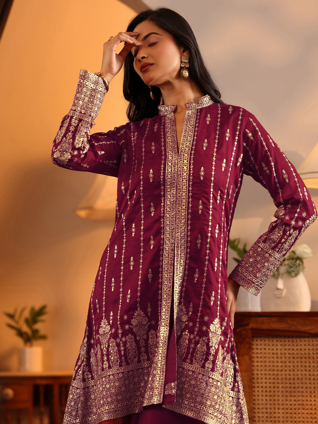  Libas Art Pink Embroidered Silk Blend Straight Suit Set With Dupatta 