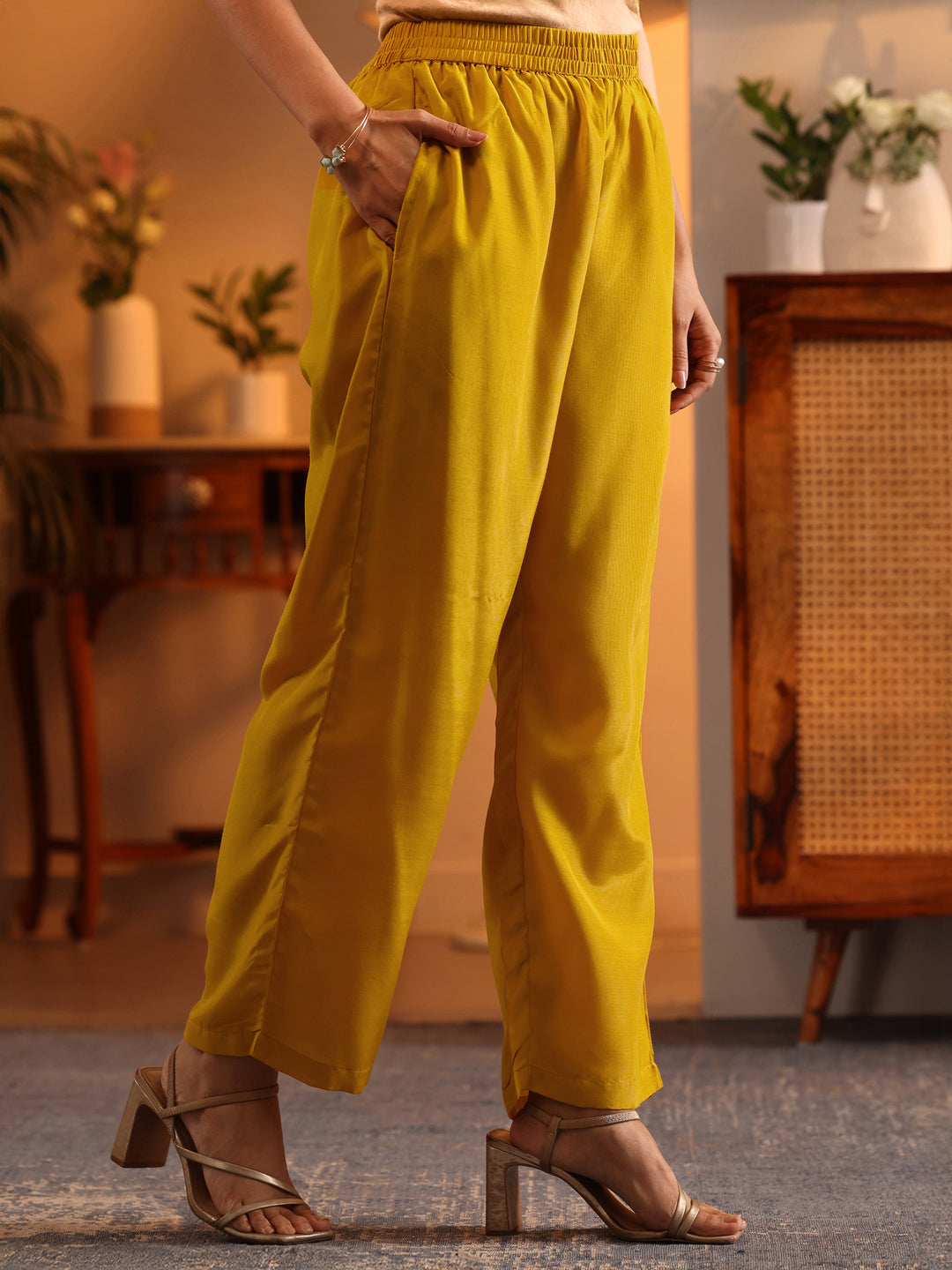 Libas Art Yellow Woven Design Silk Blend Anarkali Suit Set With Dupatta 