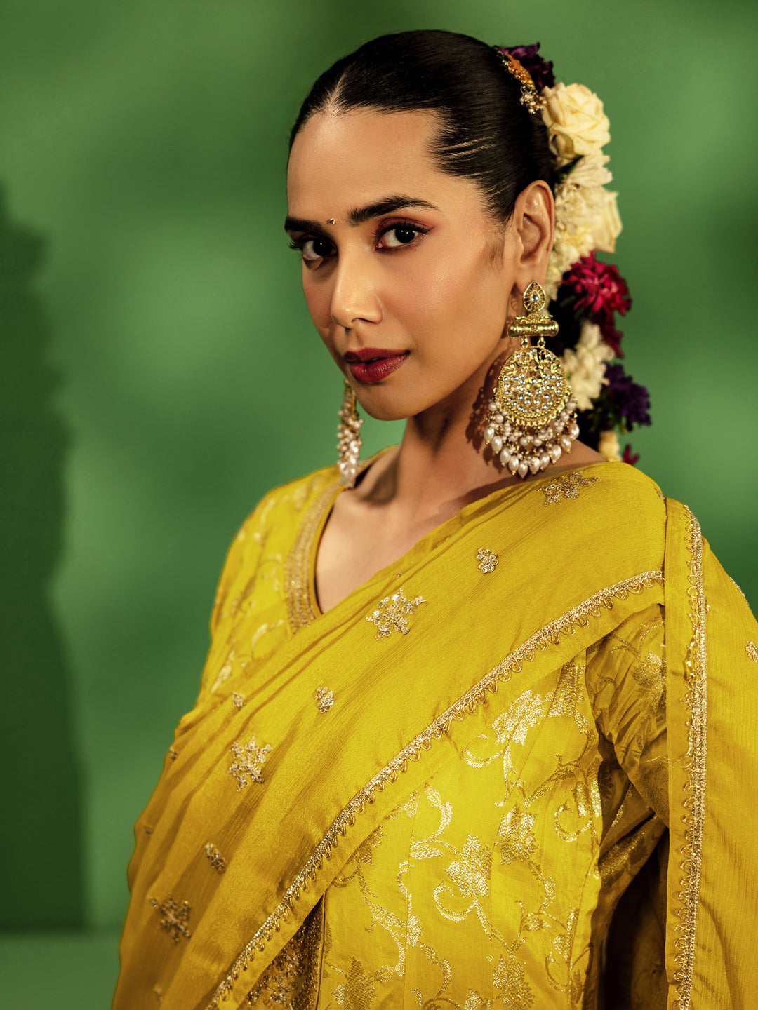 Libas Art Gauri Yellow Woven Design Silk Blend Anarkali Suit Set With Dupatta