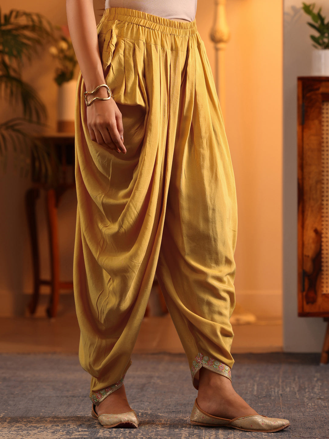  Libas Art Mustard Embroidered Silk Blend Straight Suit Set With Dupatta 