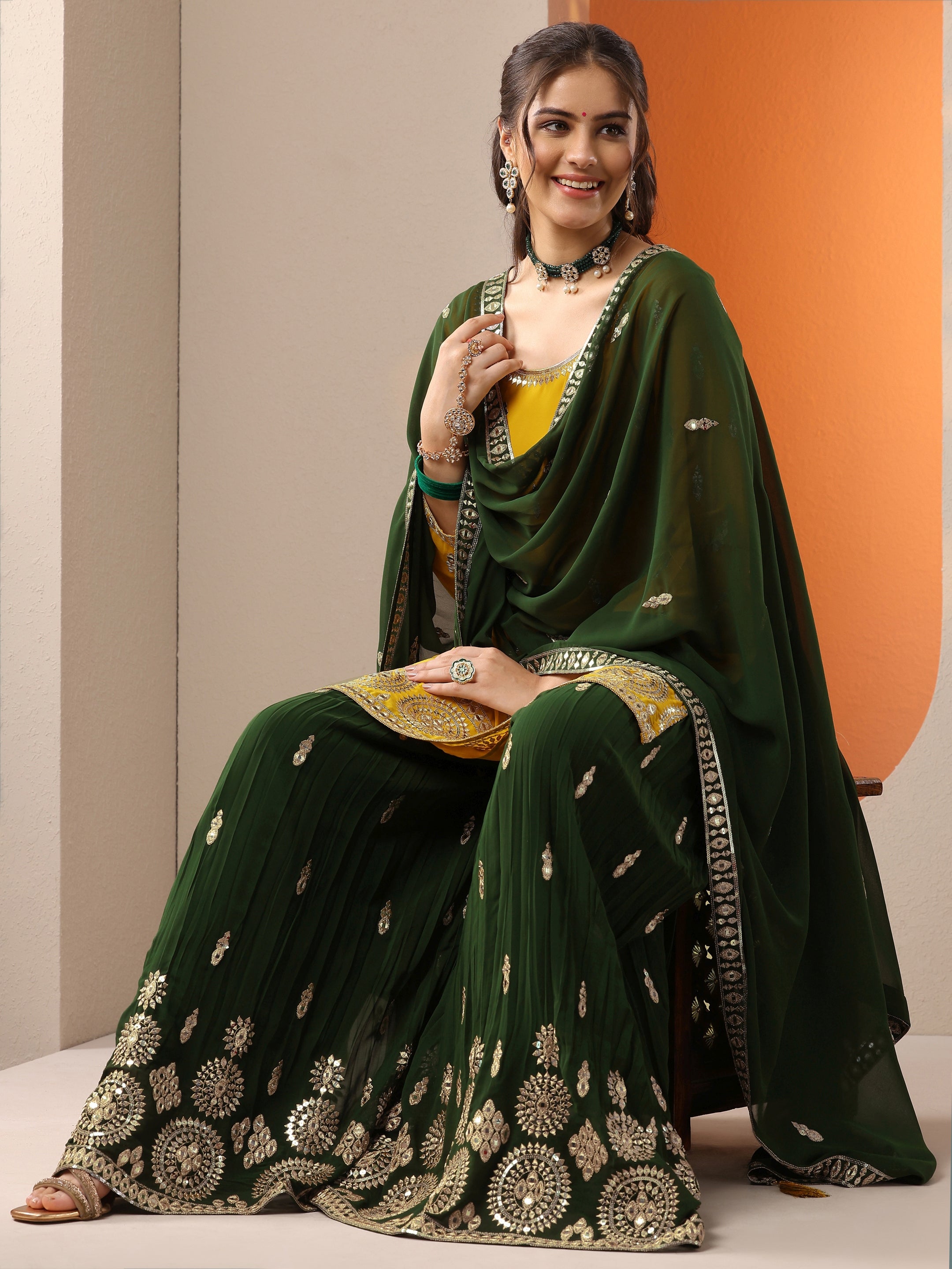 Libas Art Mustard Woven Design Georgette Straight Suit Set With Dupatta-picture-13
