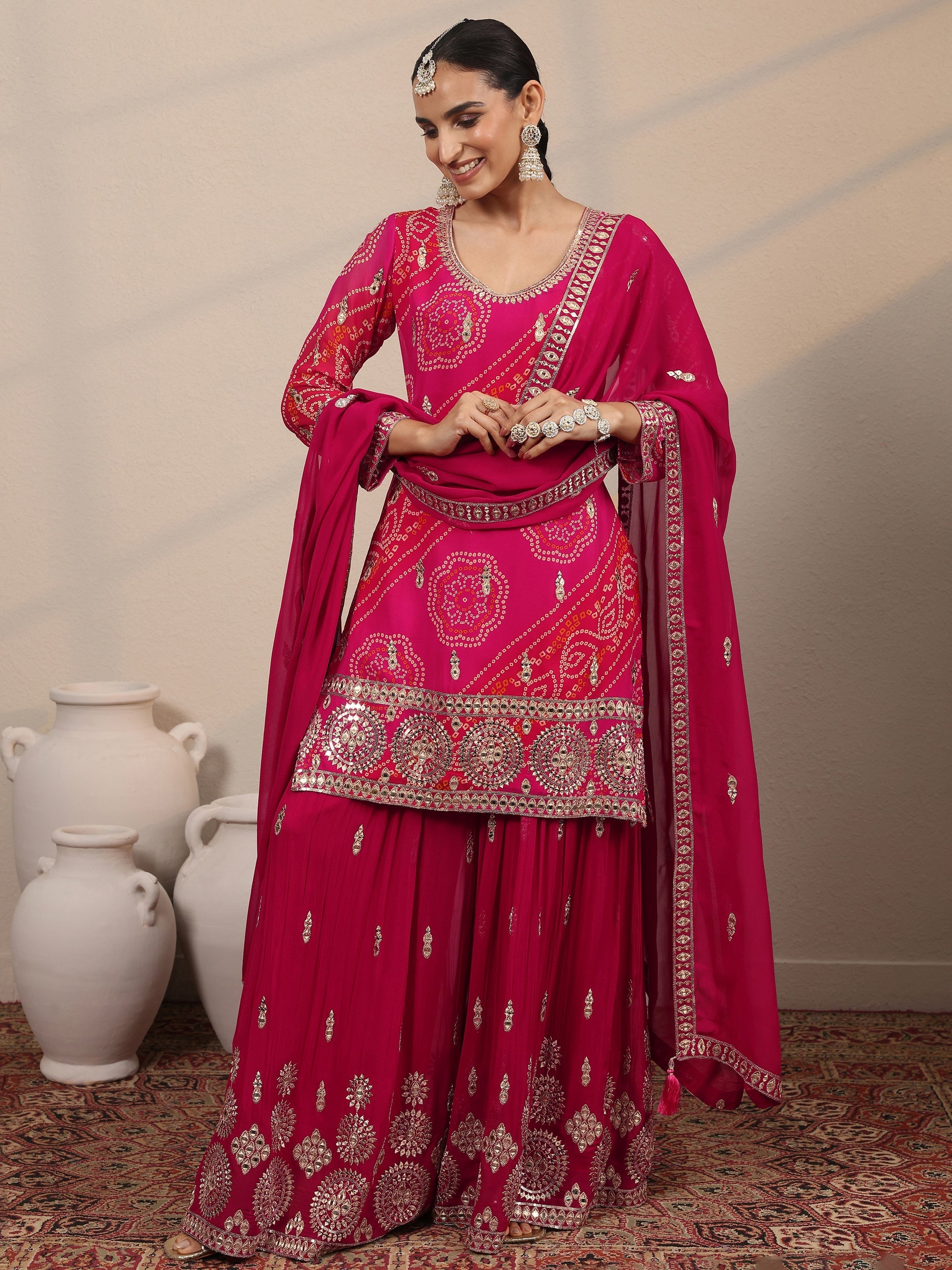 Libas Art Pink Printed Georgette Straight Suit Set With Dupatta-image-46