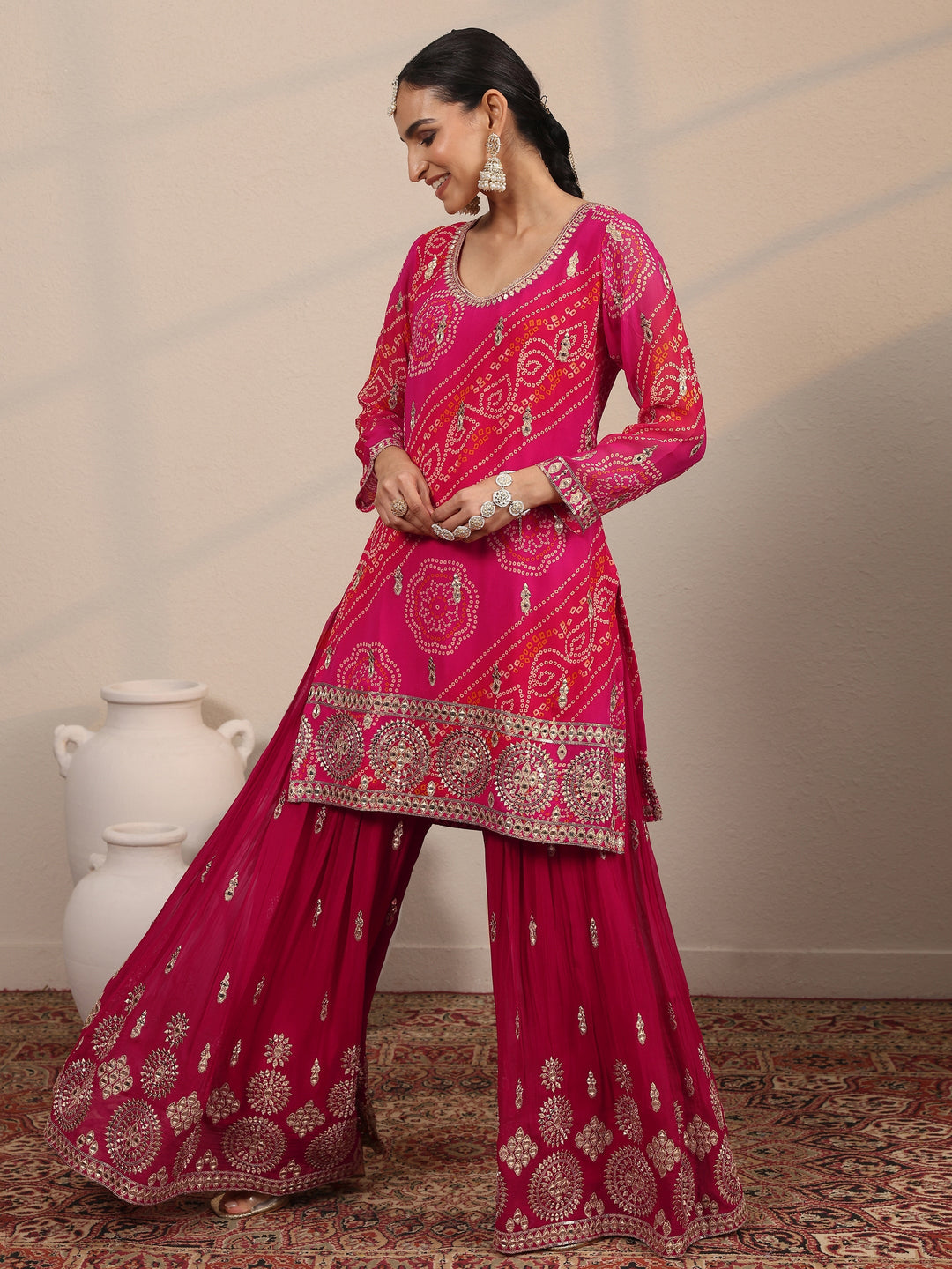  Libas Art Pink Printed Georgette Straight Suit Set With Dupatta 