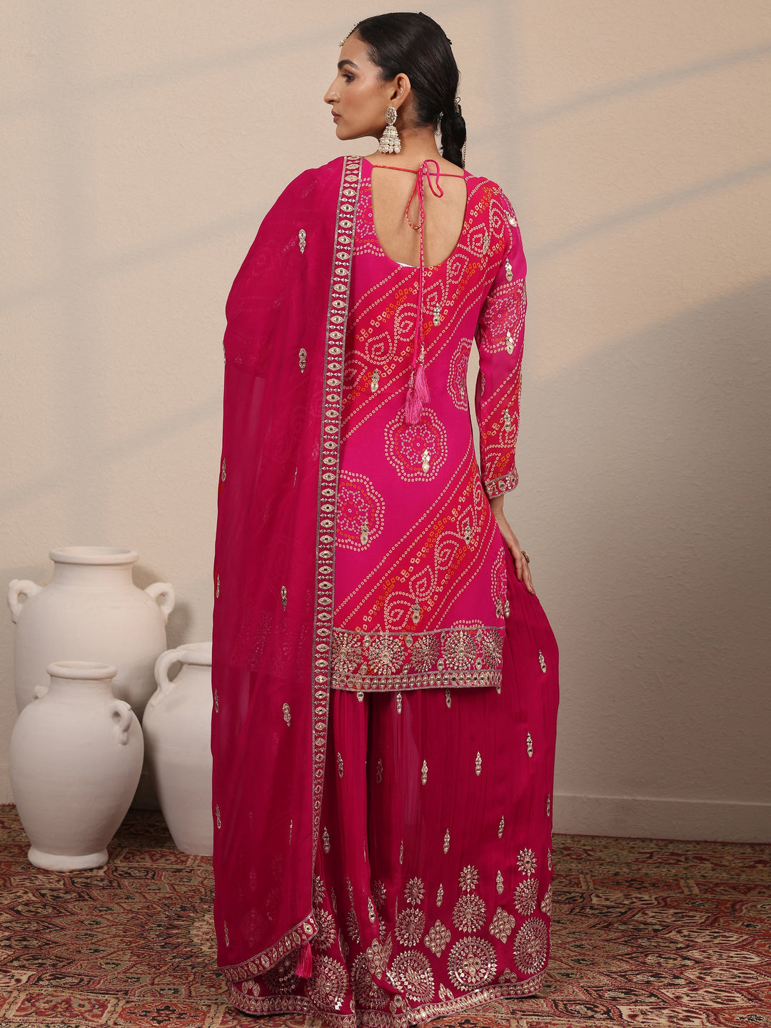  Libas Art Pink Printed Georgette Straight Suit Set With Dupatta 