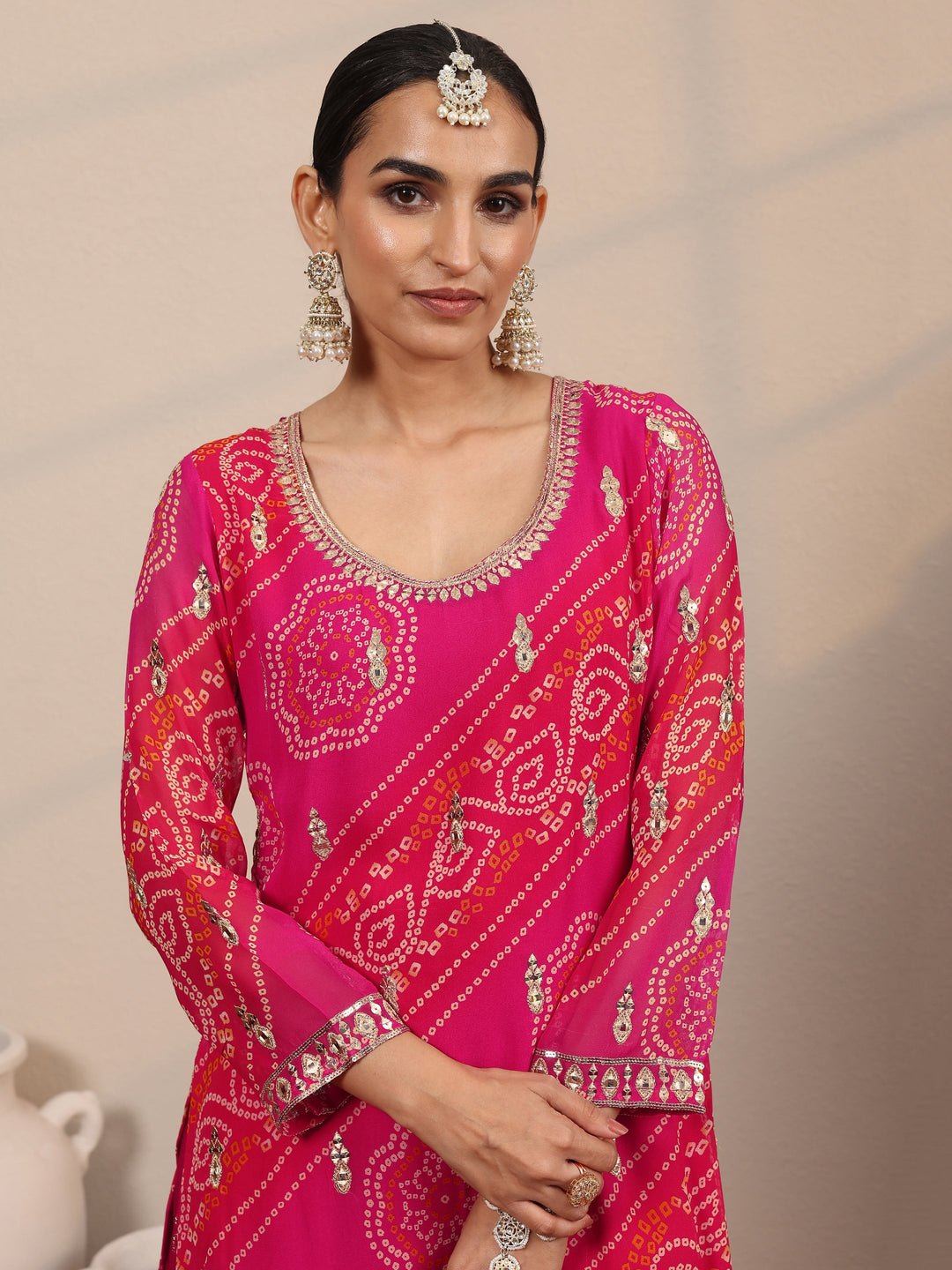  Libas Art Pink Printed Georgette Straight Suit Set With Dupatta 