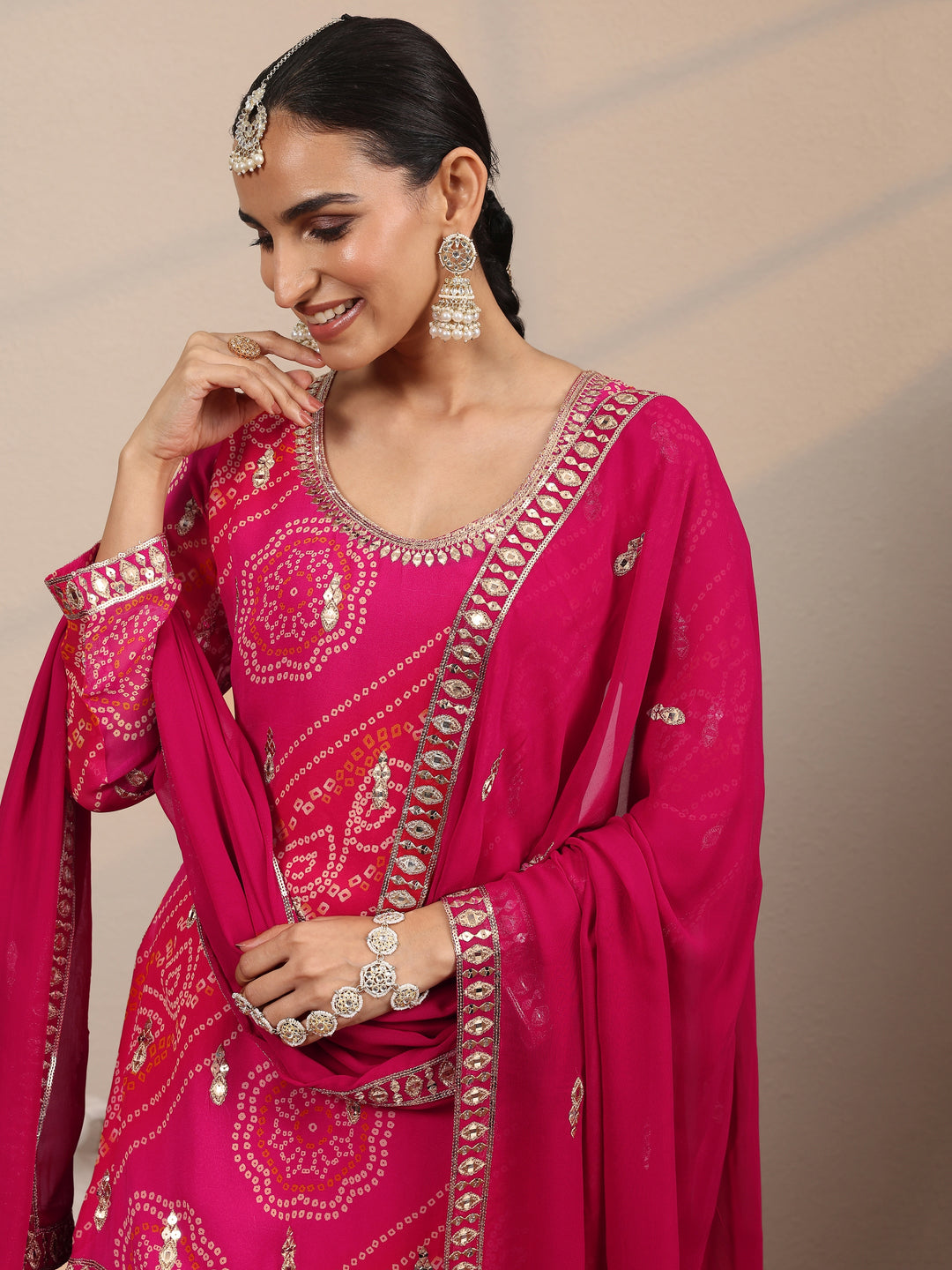  Libas Art Pink Printed Georgette Straight Suit Set With Dupatta 