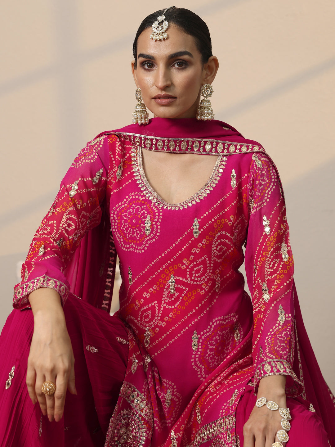  Libas Art Pink Printed Georgette Straight Suit Set With Dupatta 