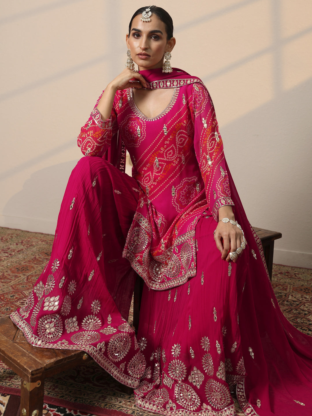  Libas Art Pink Printed Georgette Straight Suit Set With Dupatta 