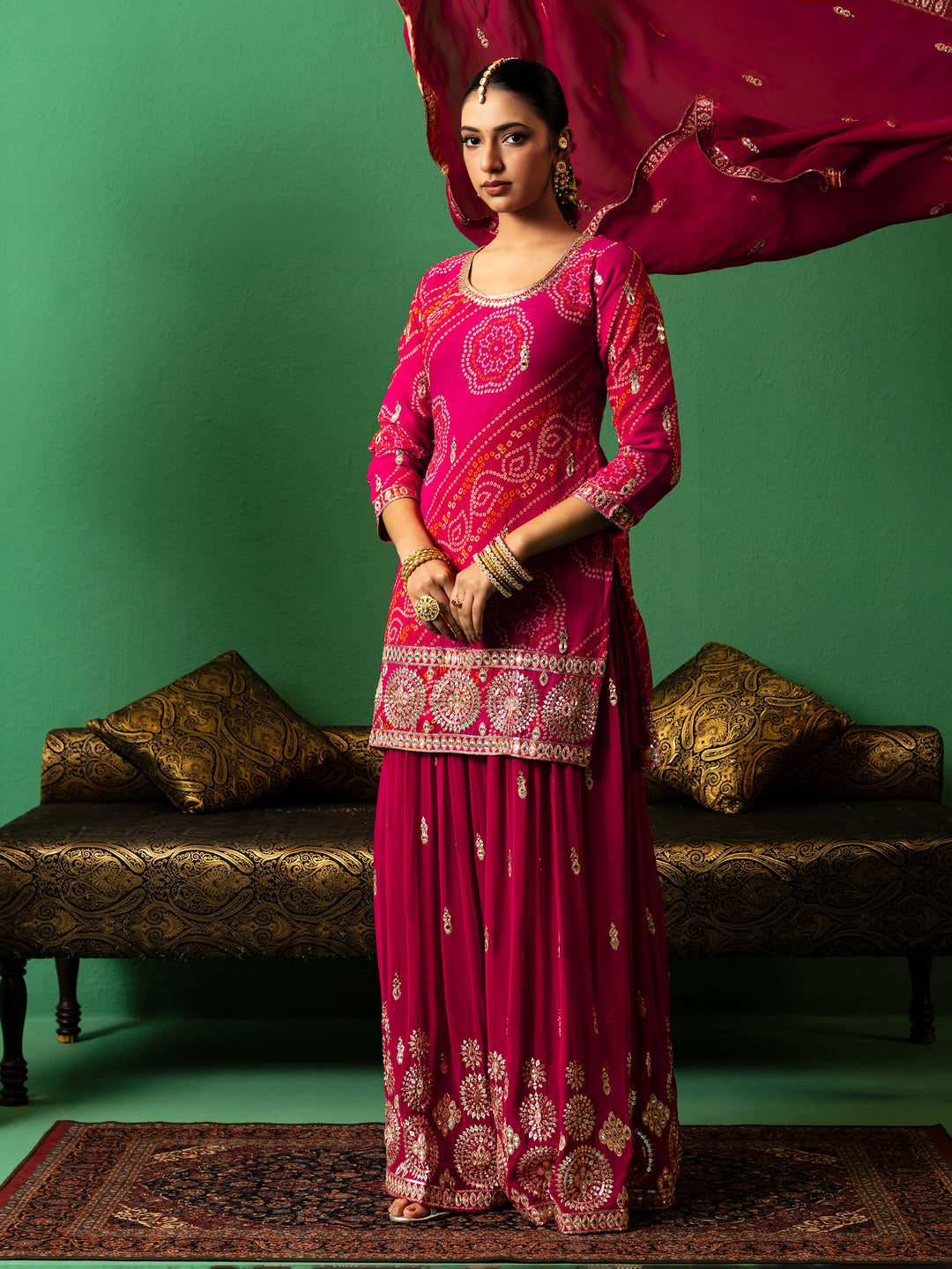  Libas Art Alankrita Pink Printed Georgette Straight Suit Set With Dupatta 